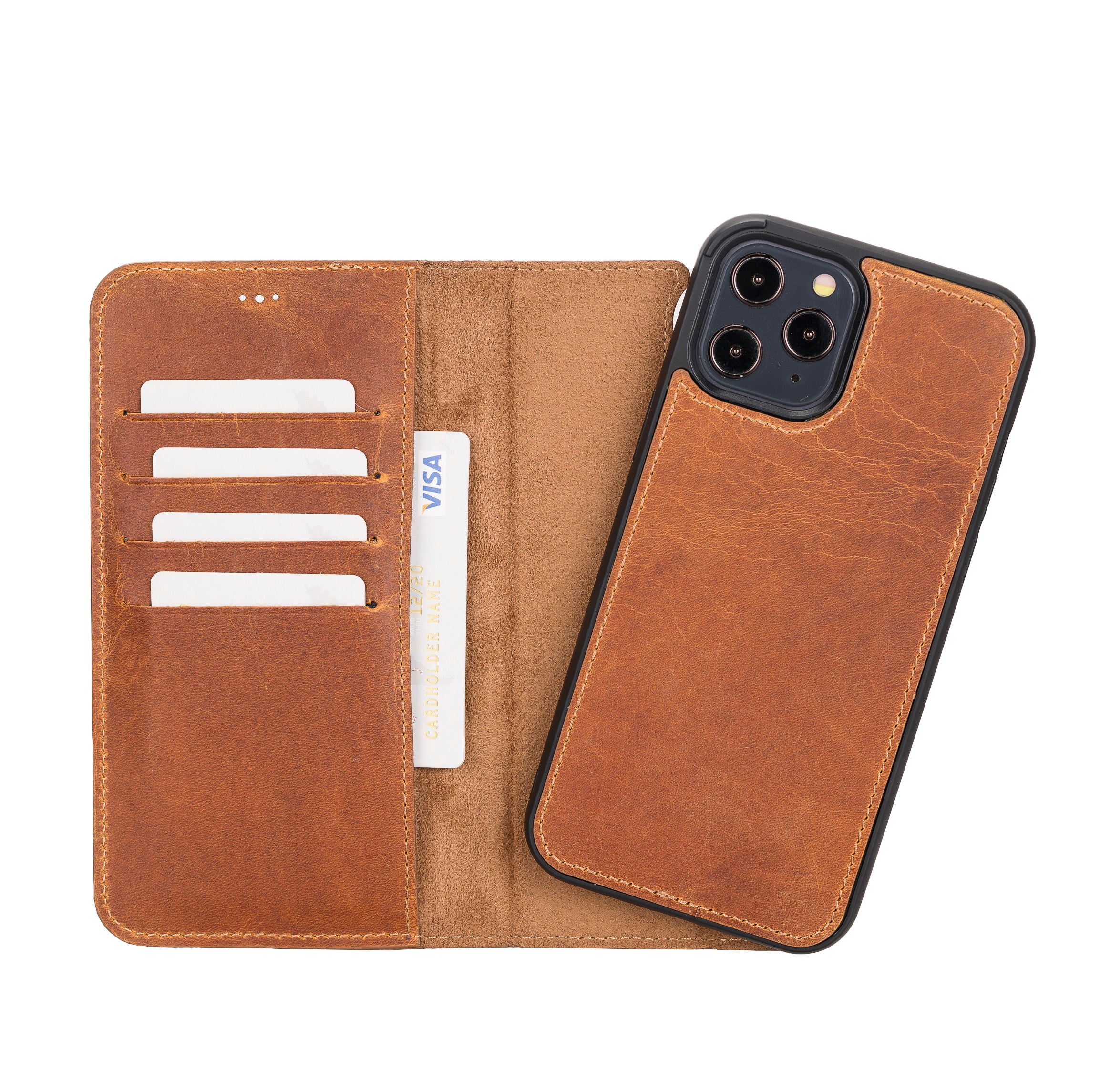 Magic Magnetic Detachable Leather Wallet Case for iPhone 12 Pro Max (6.7") - TAN - saracleather