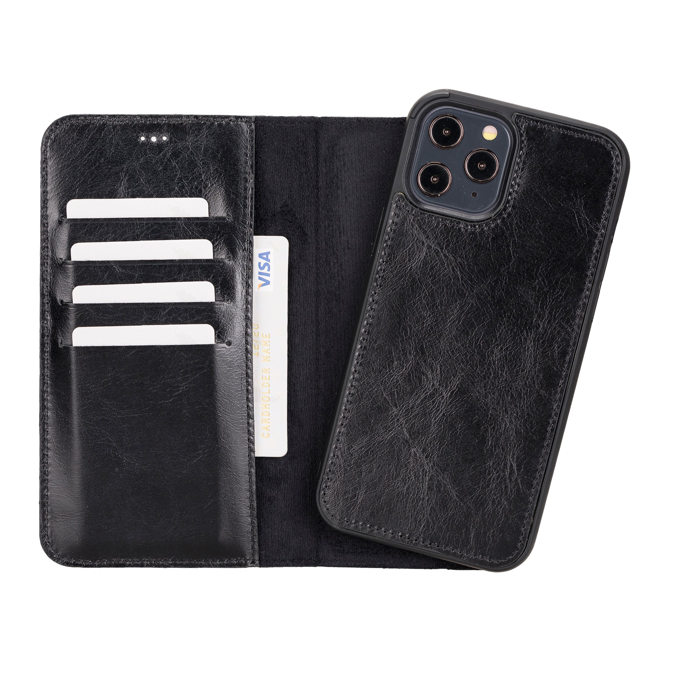 Magic Magnetic Detachable Leather Wallet Case for iPhone 12 Pro Max (6.7") - BLACK - saracleather