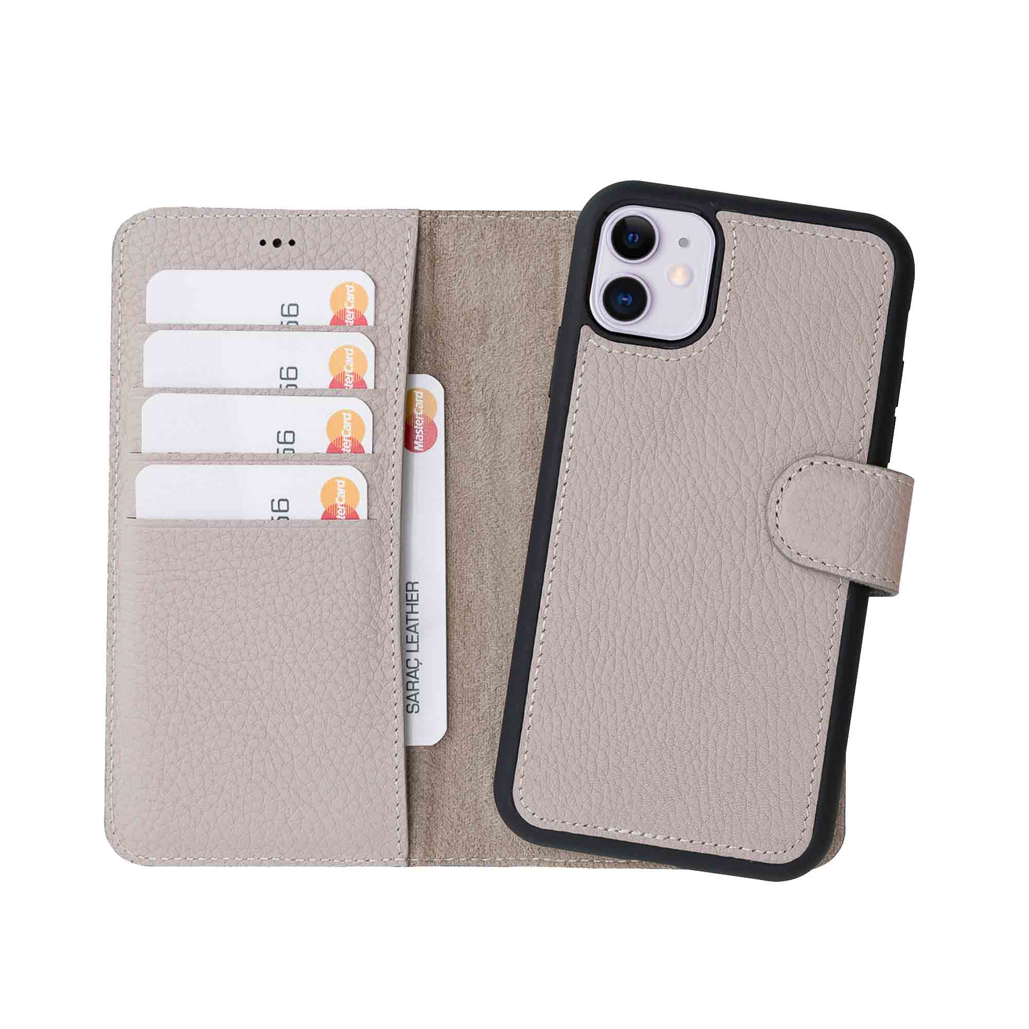 Magic Magnetic Detachable Leather Wallet Case for iPhone 11 (6.1") - GRAY - saracleather