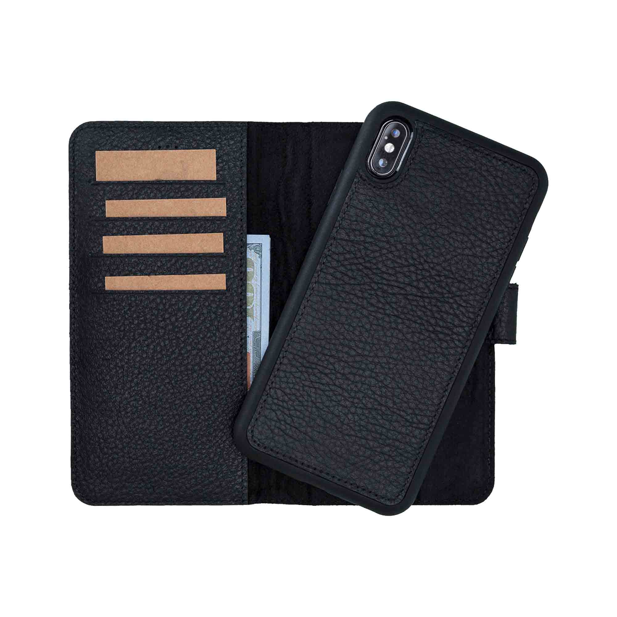 Magic Magnetic Detachable Leather Wallet Case for iPhone XS Max (6.5") - PATTERNED BLACK - saracleather