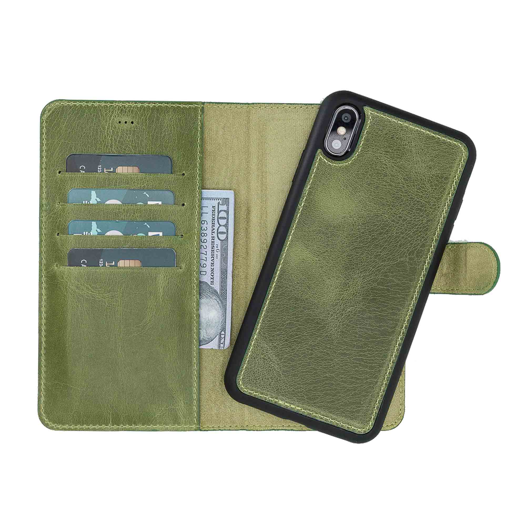 Magic Magnetic Detachable Leather Wallet Case for iPhone XS Max (6.5") - GREEN - saracleather