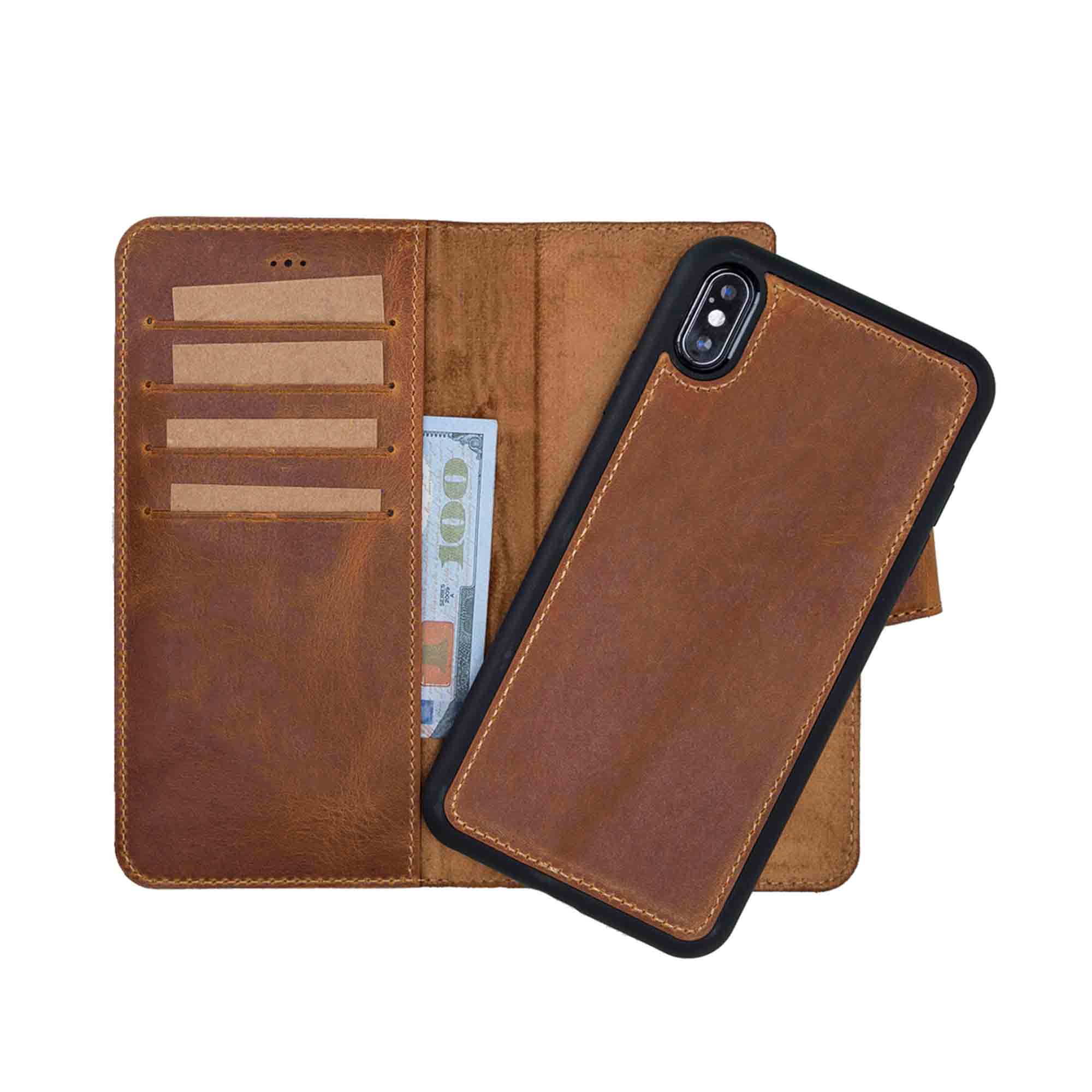 Magic Magnetic Detachable Leather Wallet Case for iPhone XS Max (6.5") - TAN - saracleather