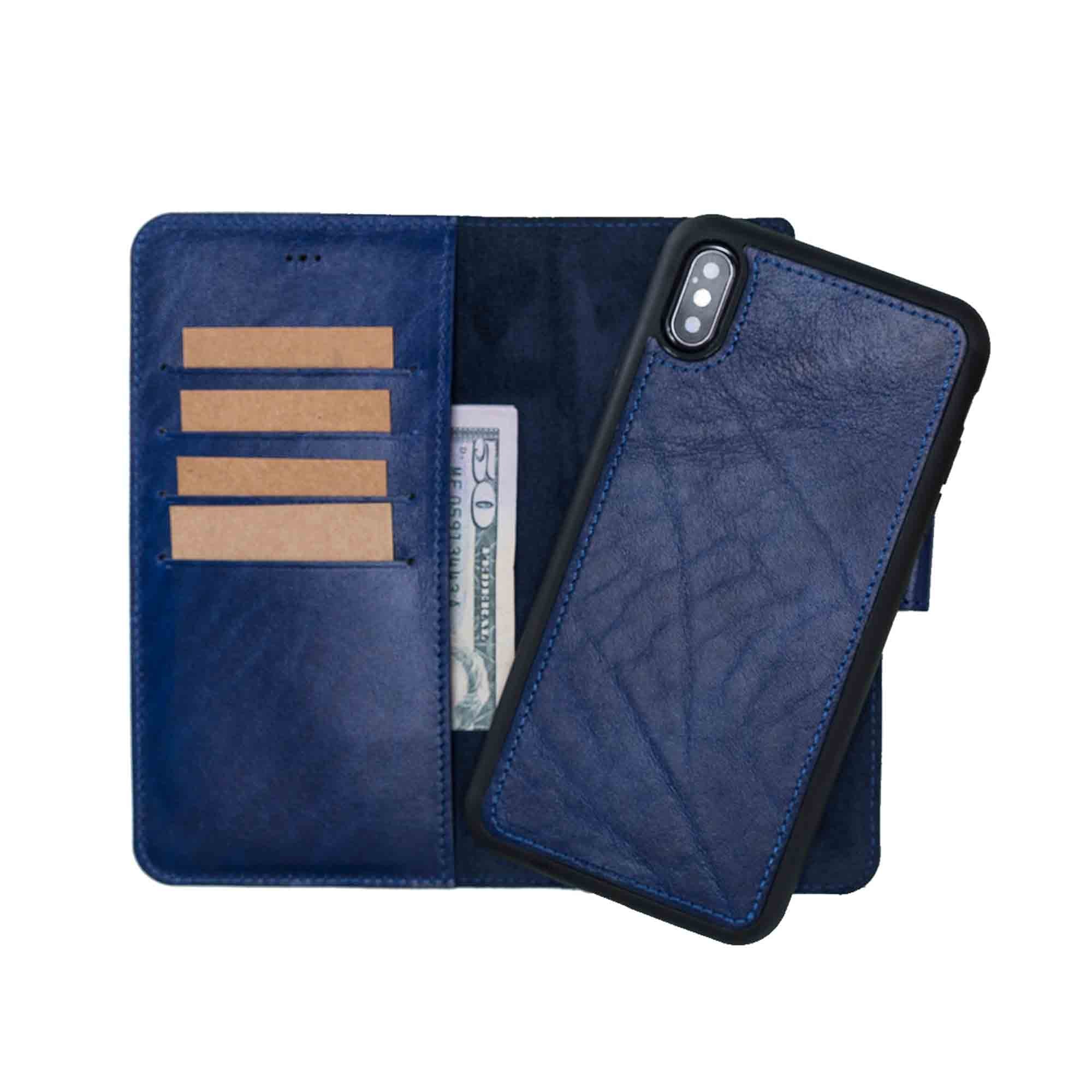 Magic Magnetic Detachable Leather Wallet Case for iPhone XS Max (6.5") - BLUE - saracleather