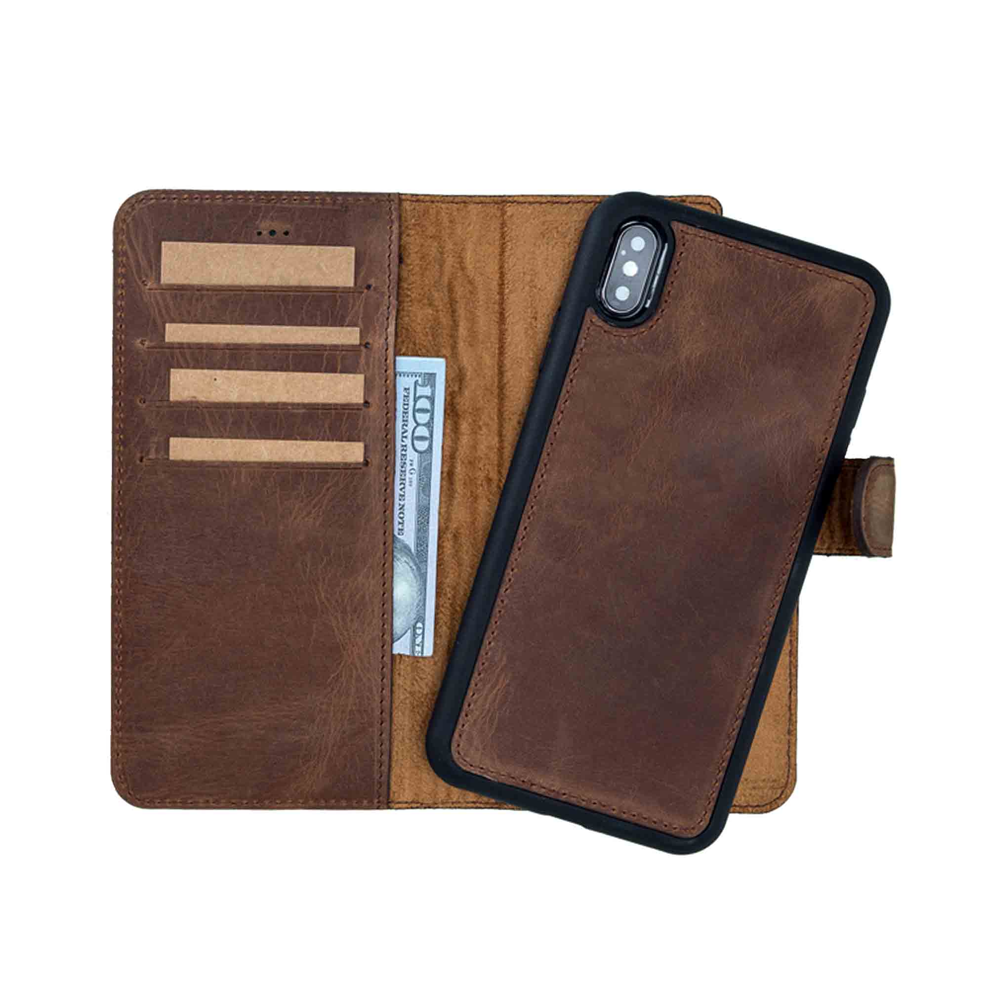 Magic Magnetic Detachable Leather Wallet Case for iPhone XS Max (6.5") - BROWN - saracleather