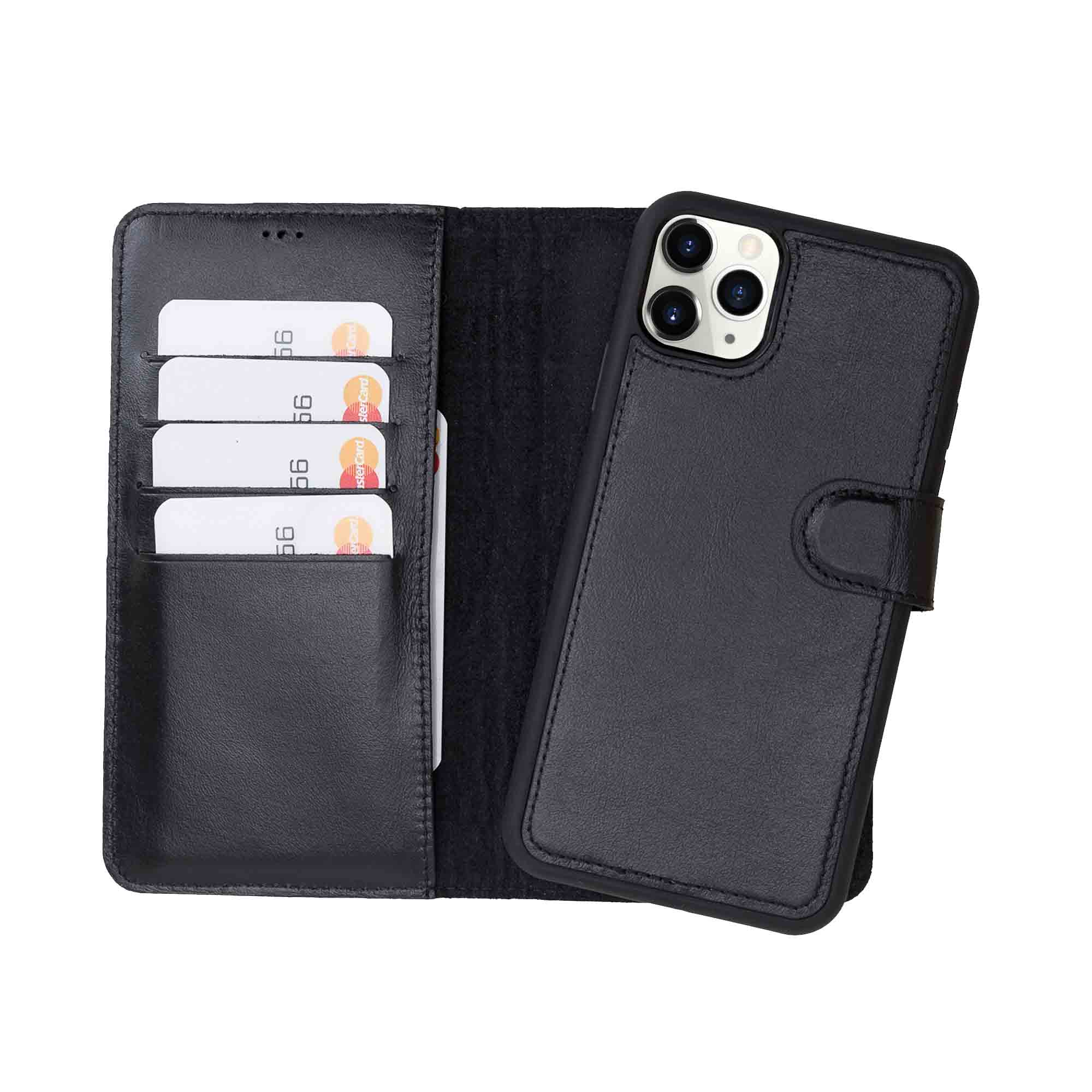 Magic Magnetic Detachable Leather Wallet Case for iPhone 11 Pro Max (6.5") - BLACK - saracleather