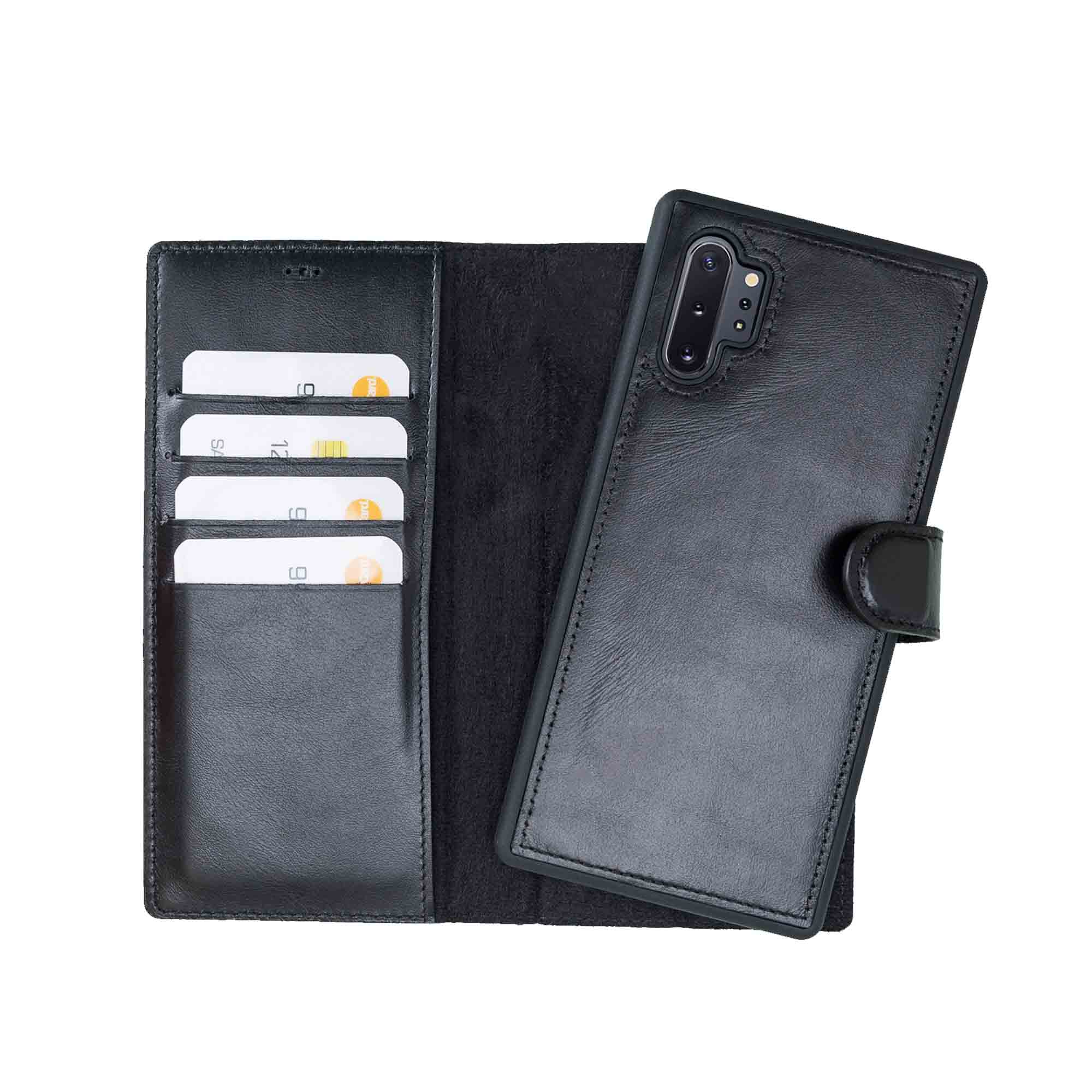 Magic Magnetic Detachable Leather Wallet Case for Samsung Galaxy Note 10 Plus / Note 10 Plus 5G - BLACK - saracleather