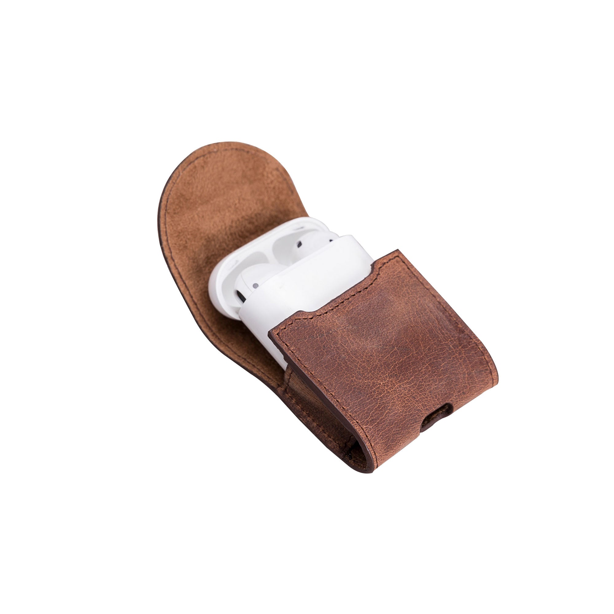 Mai Magnet Leather Case for AirPods 1 & 2 - BROWN - saracleather