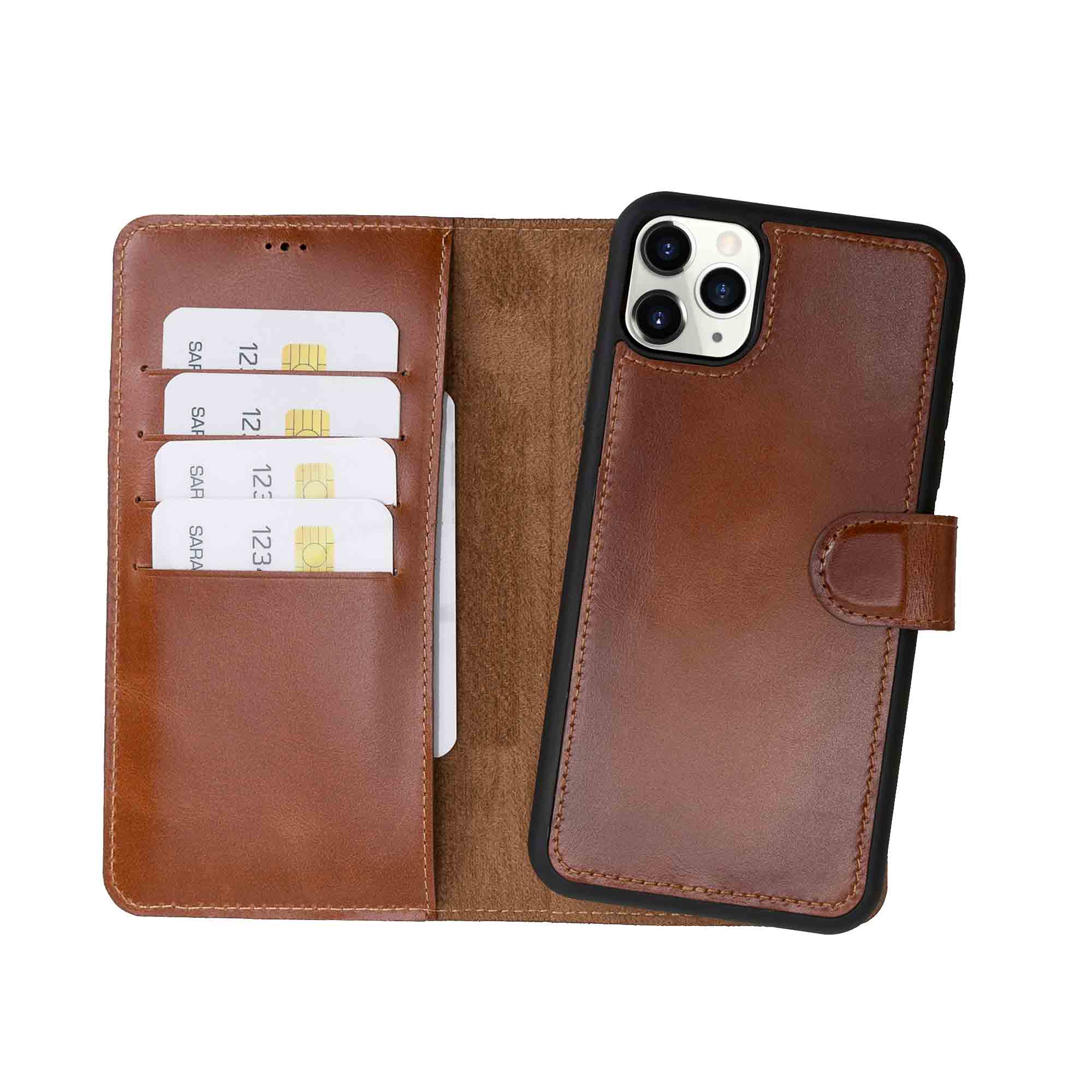 Magic Magnetic Detachable Leather Wallet Case for iPhone 11 Pro Max (6.5") - EFFECT BROWN - saracleather