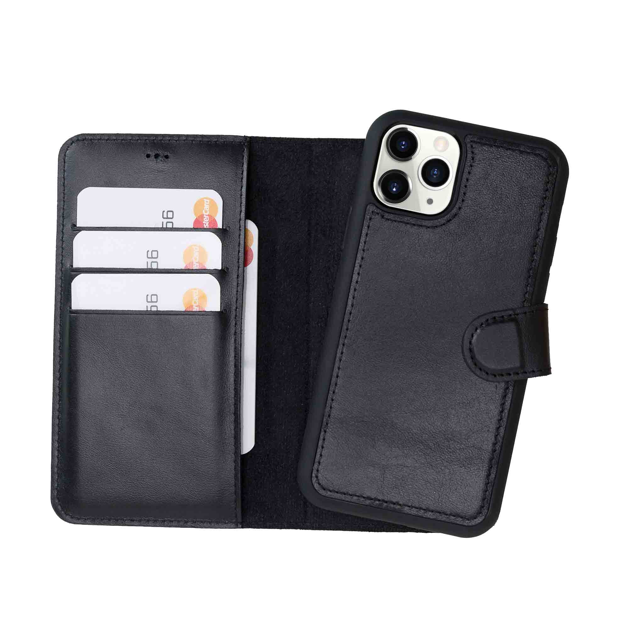 Magic Magnetic Detachable Leather Wallet Case for iPhone 11 Pro (5.8") - BLACK - saracleather