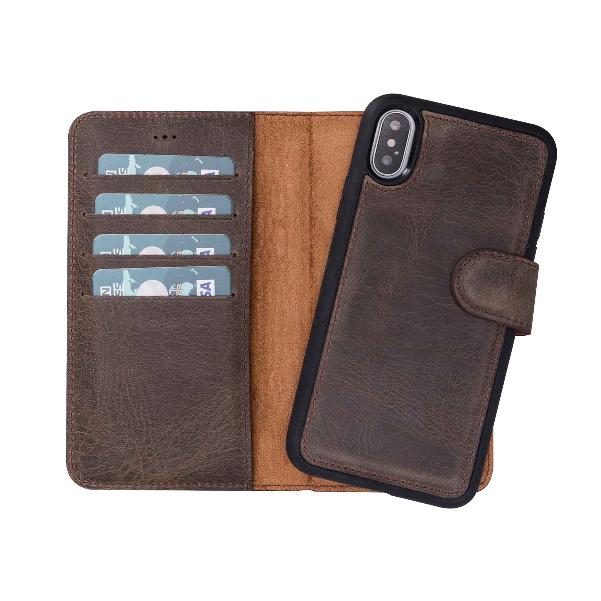 Magic Magnetic Detachable Leather Wallet Case for iPhone X / XS (5.8") - BROWN - saracleather