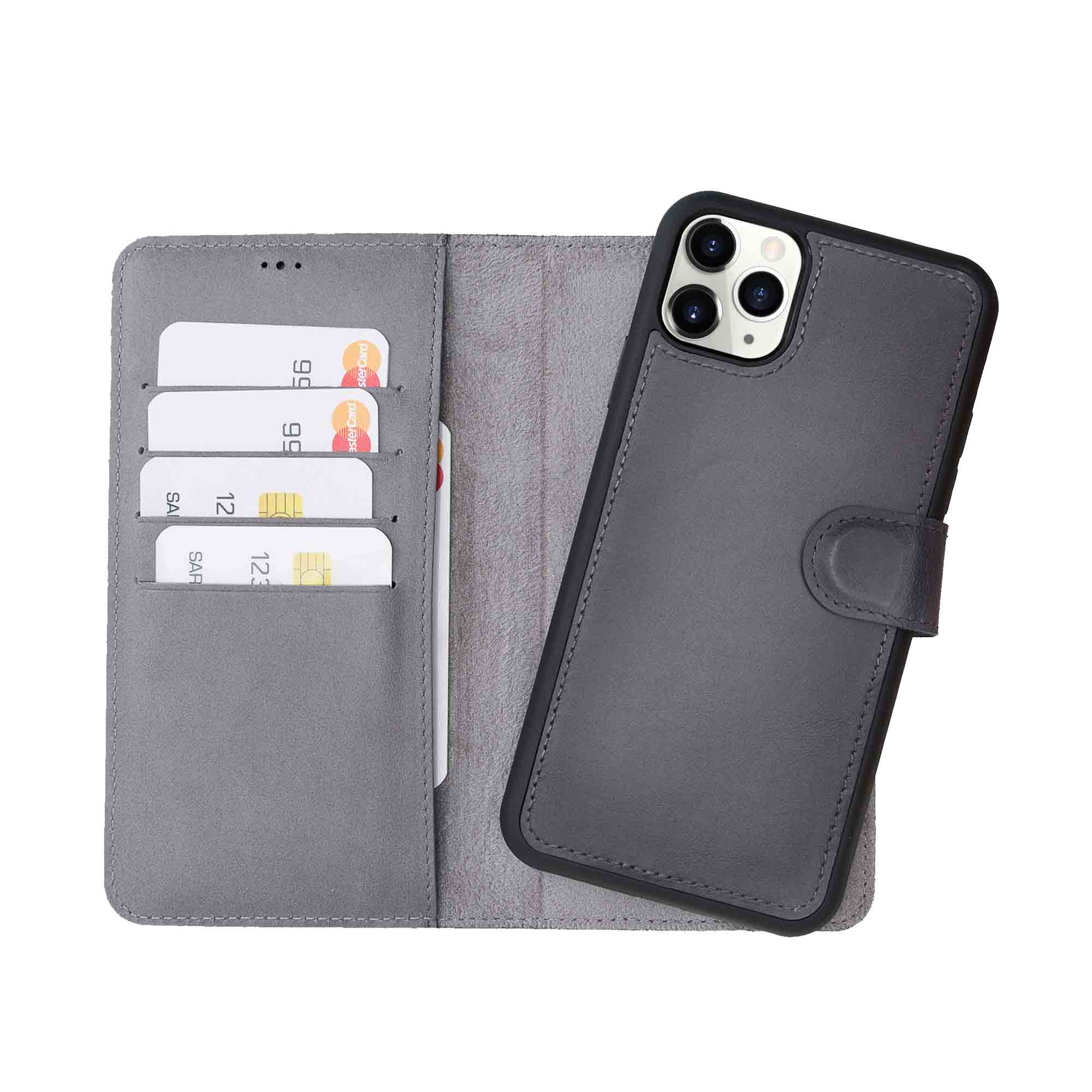 Magic Magnetic Detachable Leather Wallet Case for iPhone 11 Pro Max (6.5") - EFFECT GRAY - saracleather