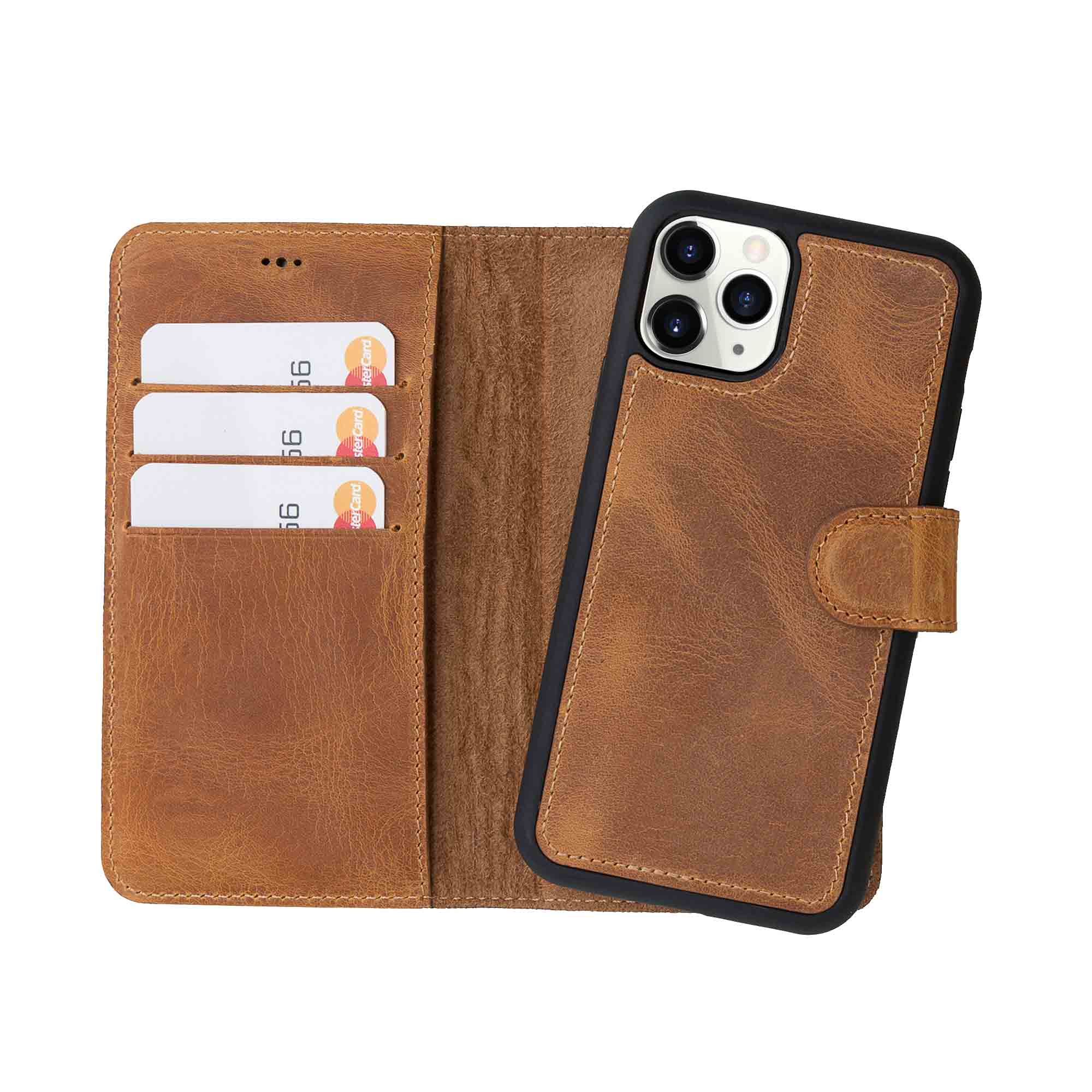 Magic Magnetic Detachable Leather Wallet Case for iPhone 11 Pro (5.8") - TAN - saracleather