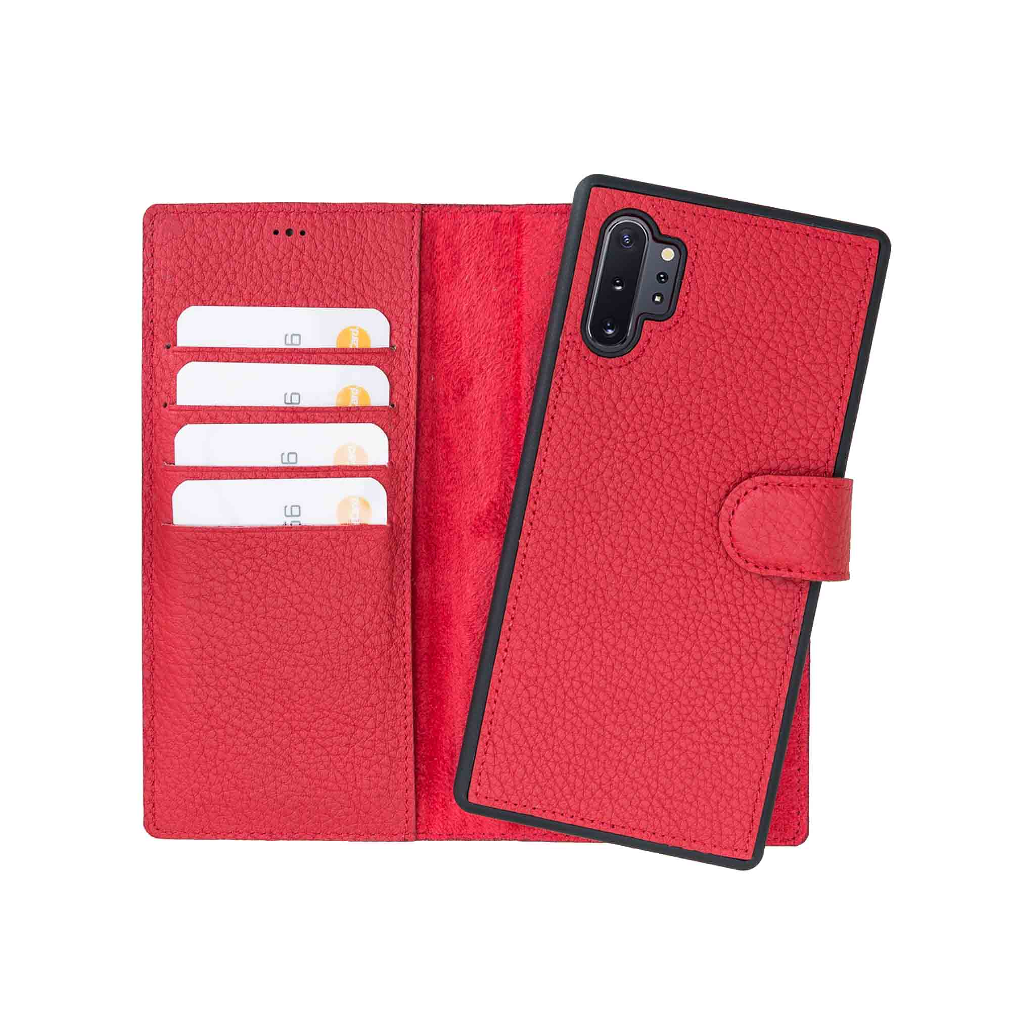 Magic Magnetic Detachable Leather Wallet Case for Samsung Galaxy Note 10 Plus / Note 10 Plus 5G - RED - saracleather