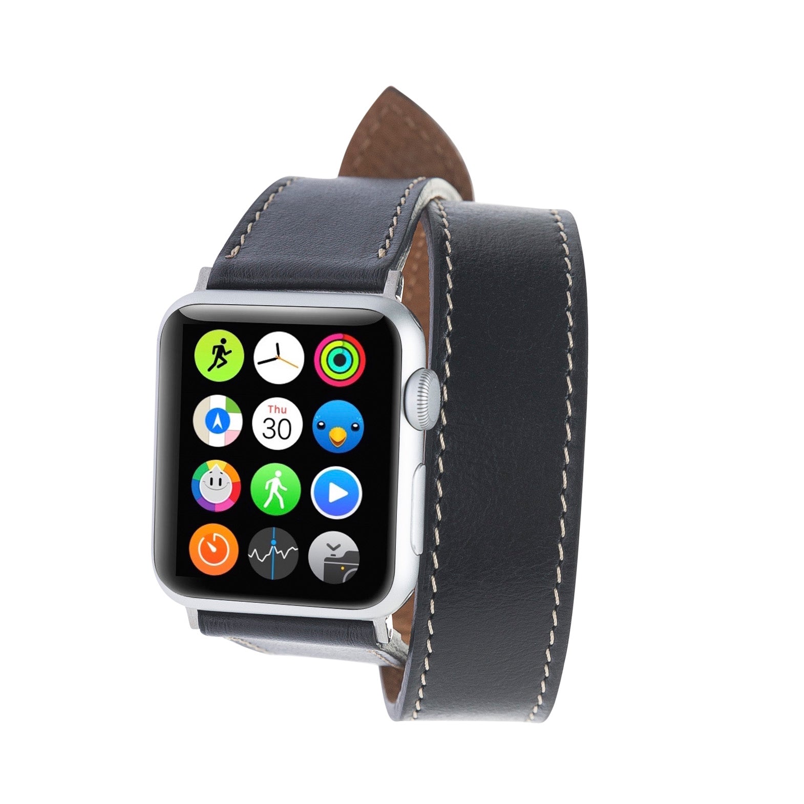 Double Tour Strap: Full Grain Leather Band for Apple Watch - BLACK - saracleather