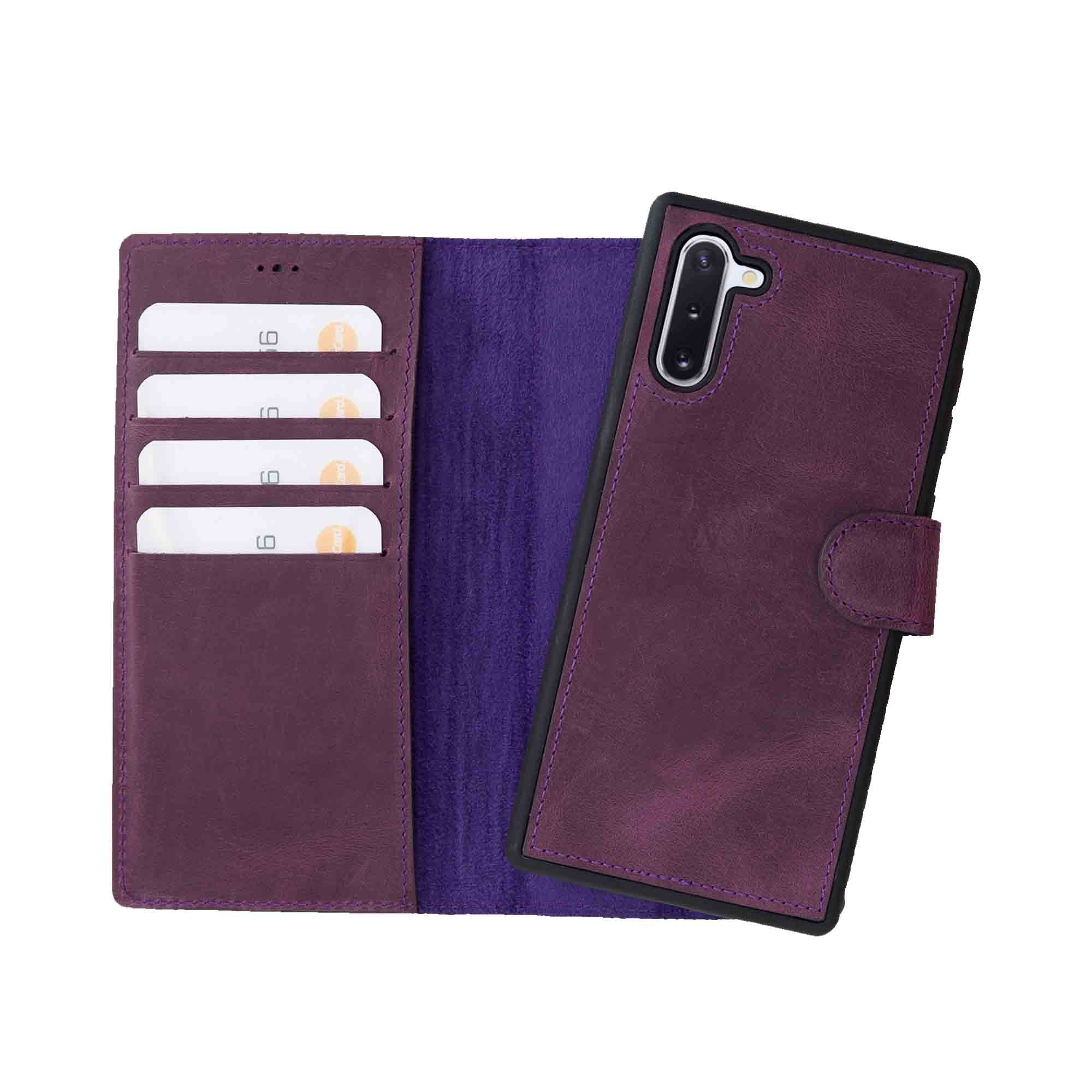 Magic Magnetic Detachable Leather Wallet Case for Samsung Galaxy Note 10 - PURPLE - saracleather