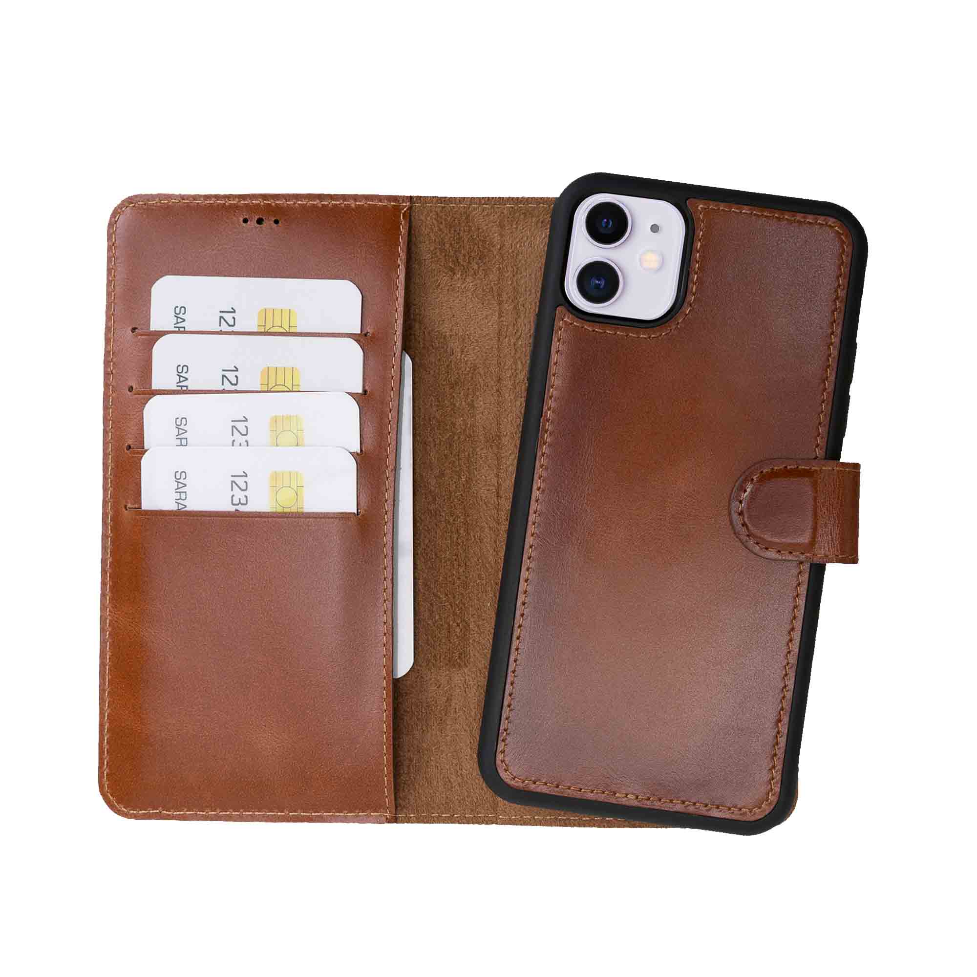 Magic Magnetic Detachable Leather Wallet Case for iPhone 11 (6.1") - EFFECT BROWN - saracleather