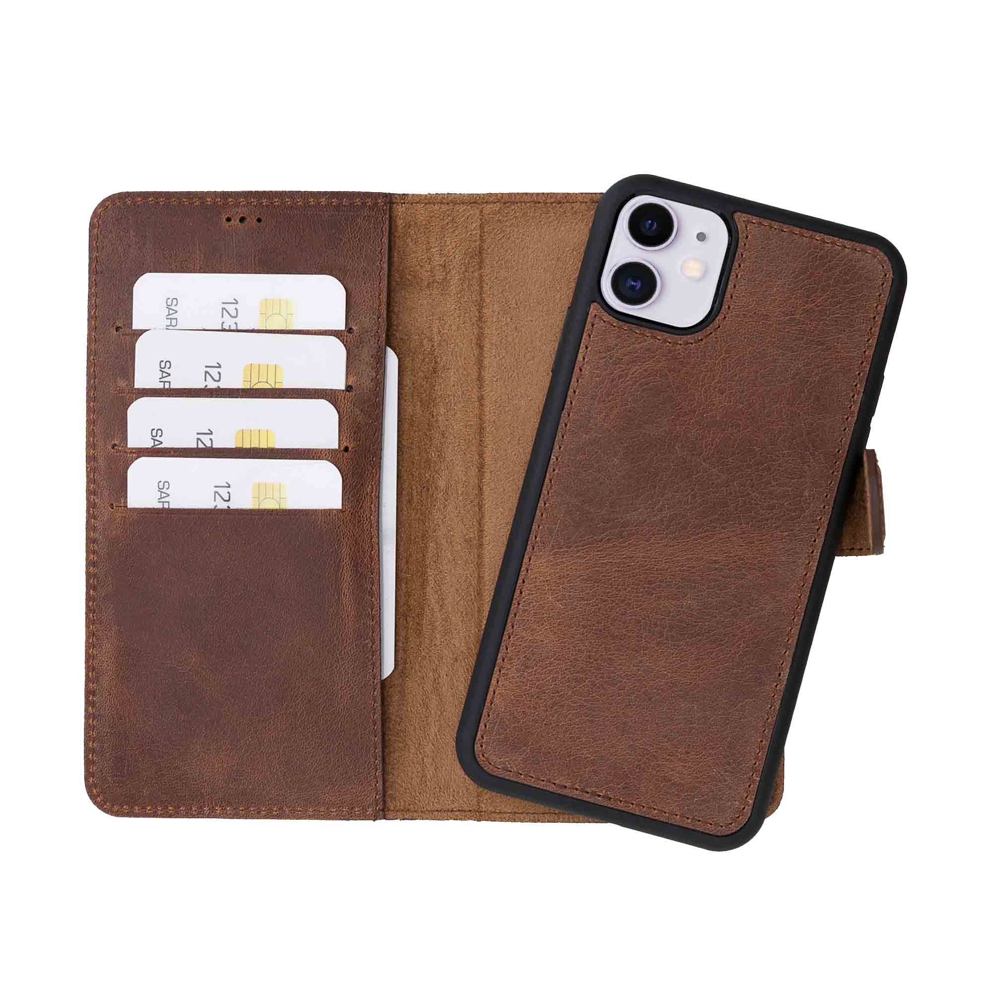 Magic Magnetic Detachable Leather Wallet Case for iPhone 11 (6.1") - BROWN - saracleather