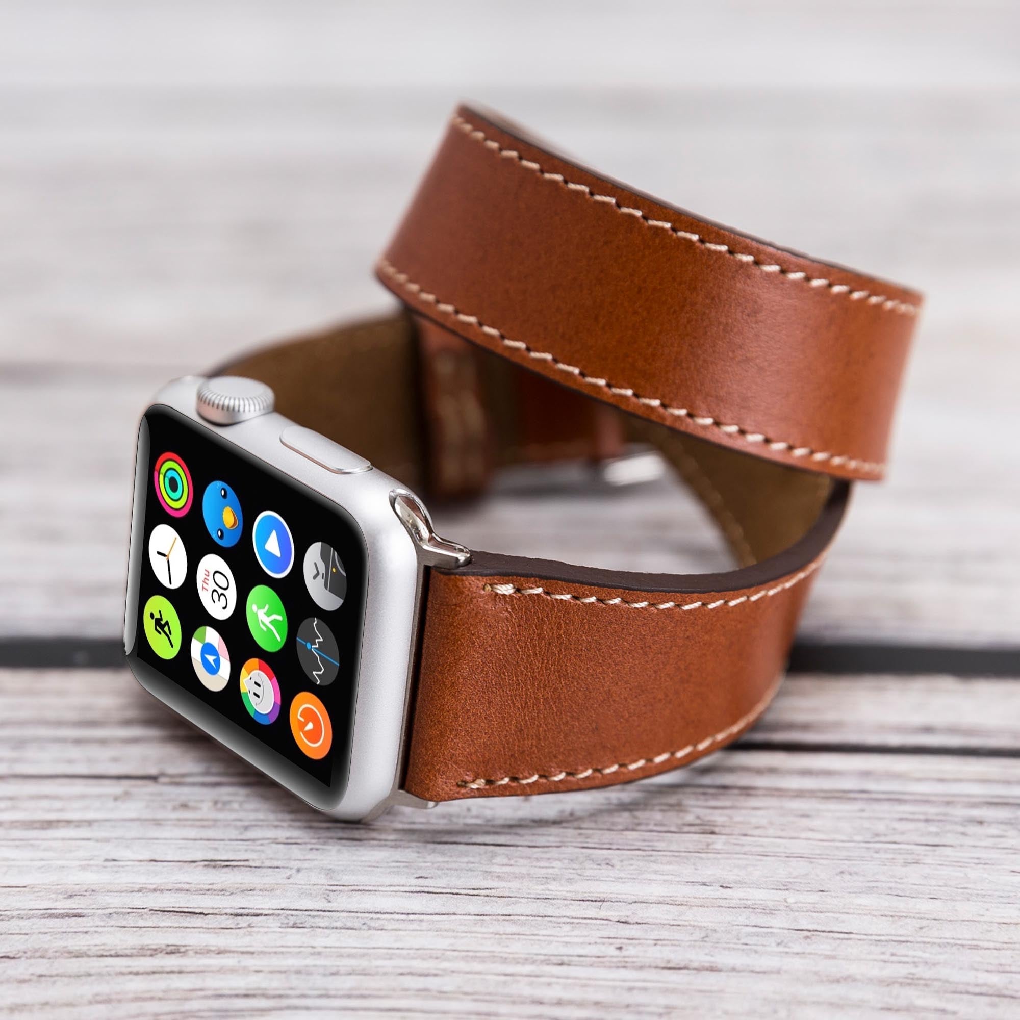 Double Tour Strap: Full Grain Leather Band for Apple Watch - TAN - saracleather