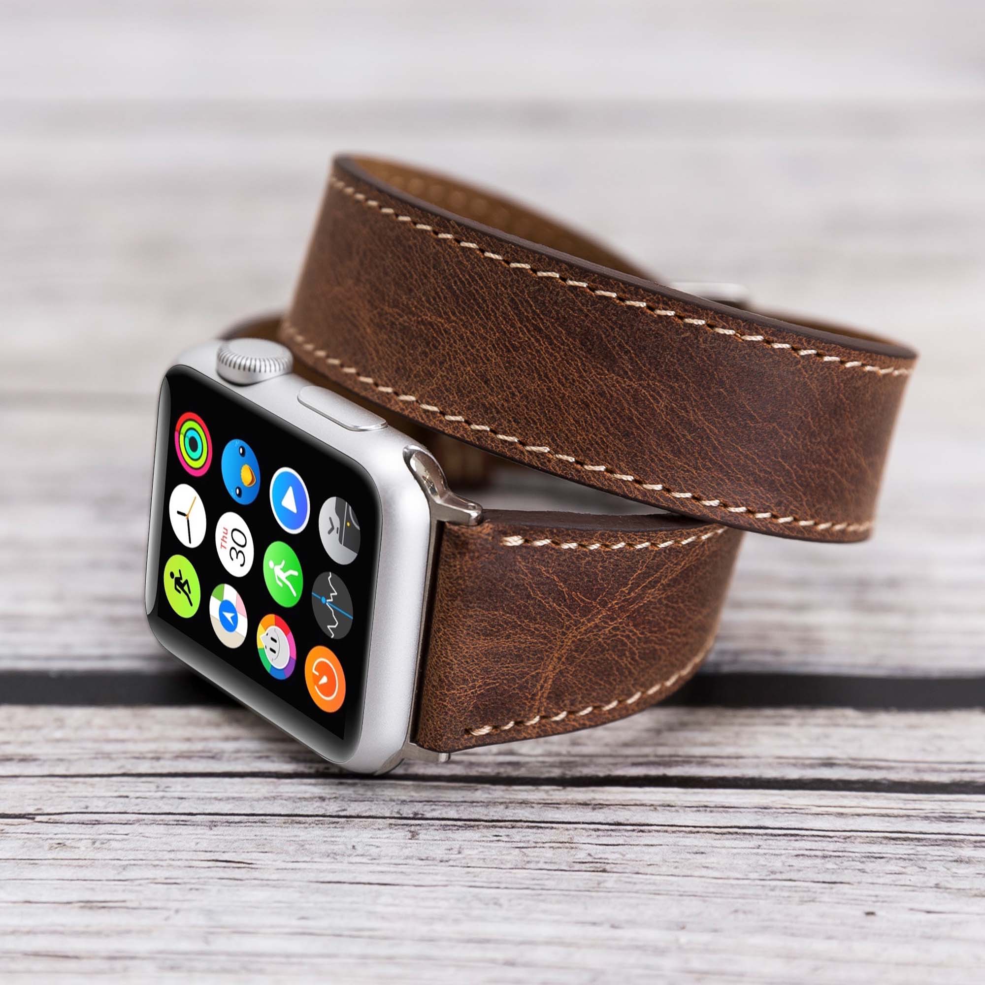 Double Tour Strap: Full Grain Leather Band for Apple Watch - BROWN - saracleather