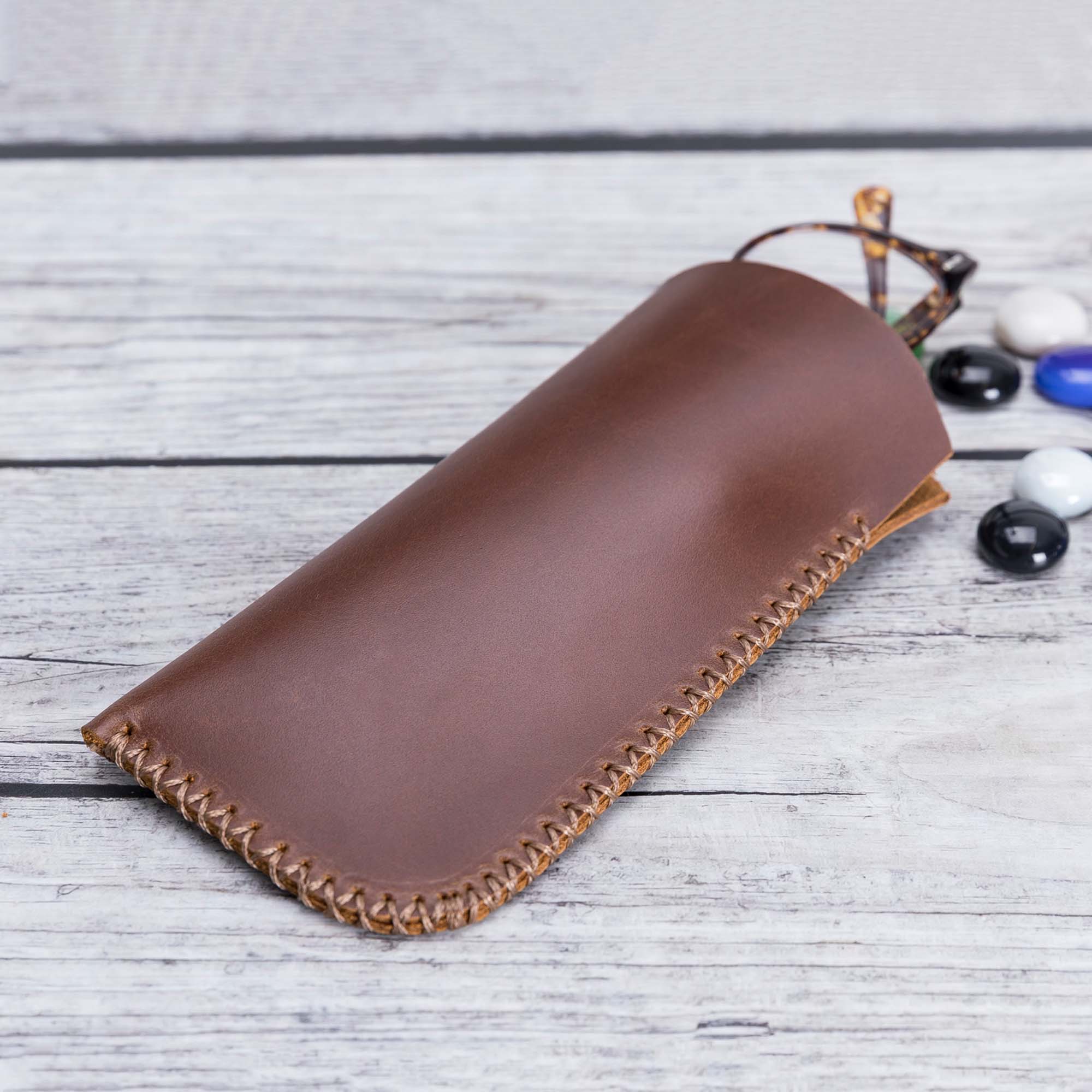 Leather Case For Glasses - BROWN - saracleather