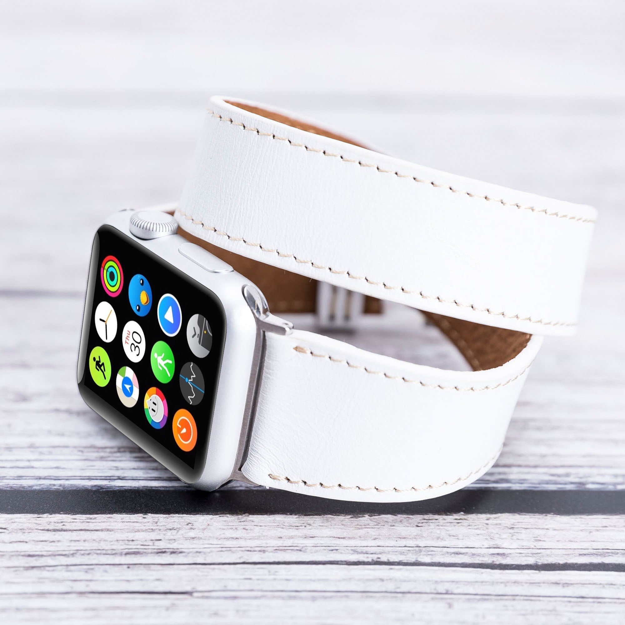 Double Tour Strap: Full Grain Leather Band for Apple Watch - WHITE - saracleather