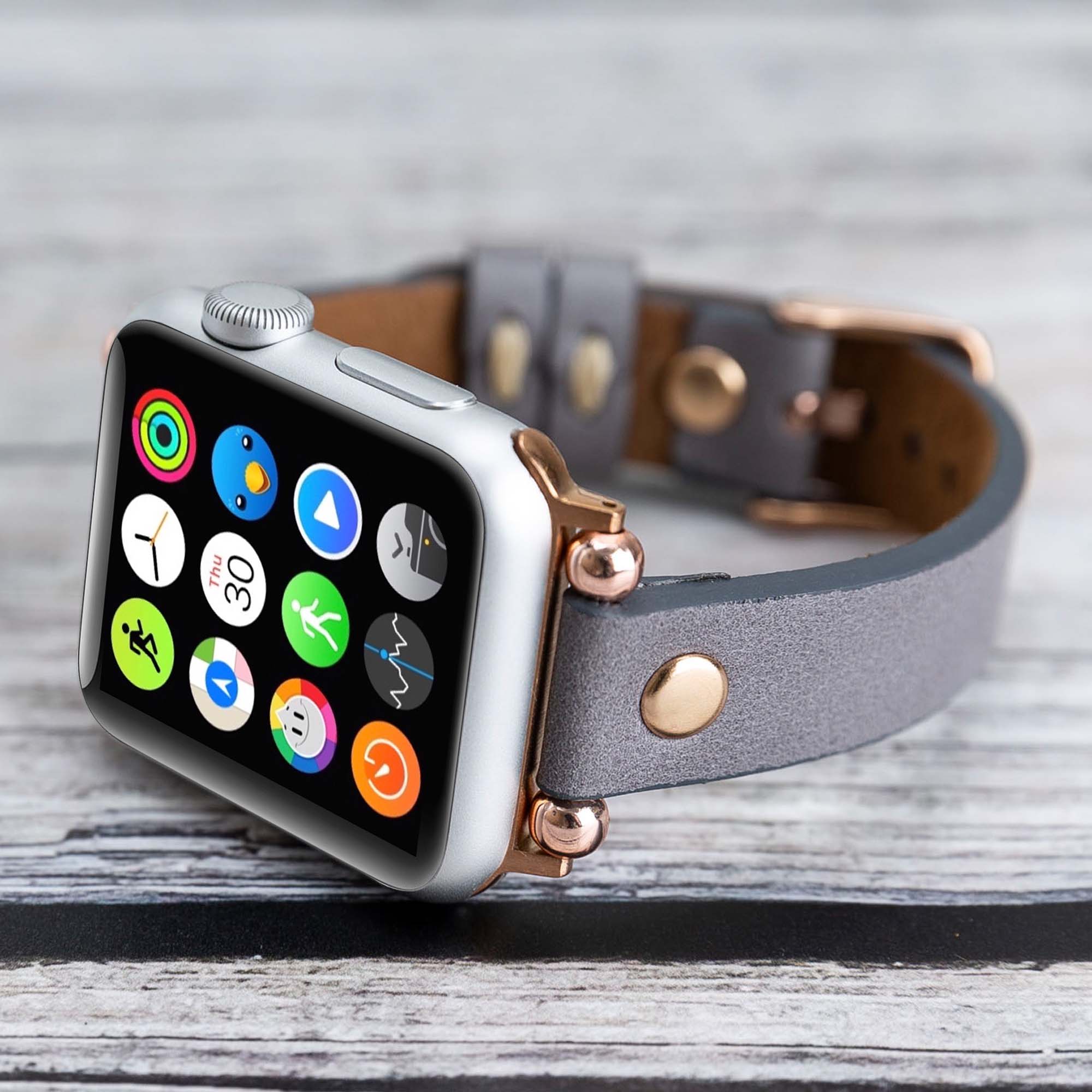 Ferro Strap - Full Grain Leather Band for Apple Watch - GRAY - saracleather