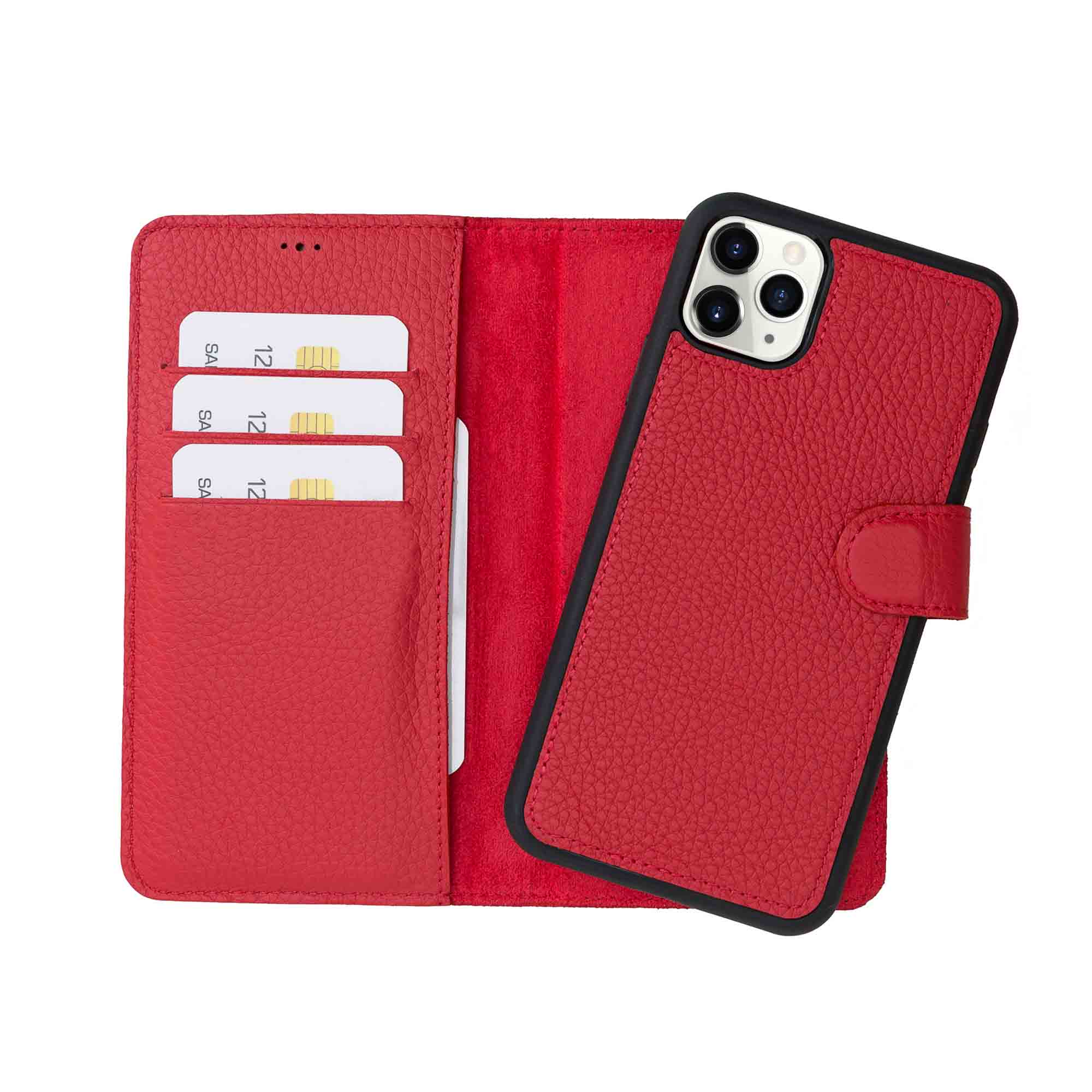 Magic Magnetic Detachable Leather Wallet Case for iPhone 11 Pro (5.8") - RED - saracleather