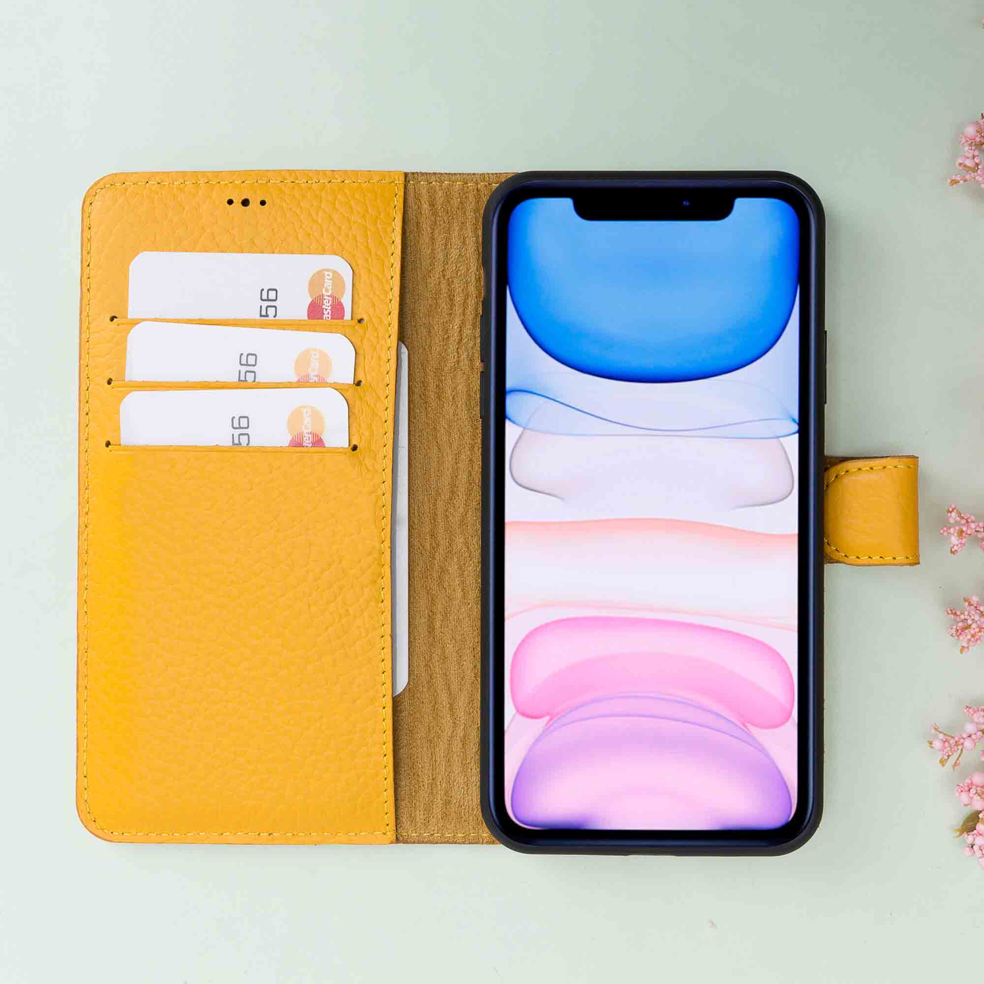 Magic Magnetic Detachable Leather Wallet Case for iPhone 11 Pro (5.8") - YELLOW - saracleather