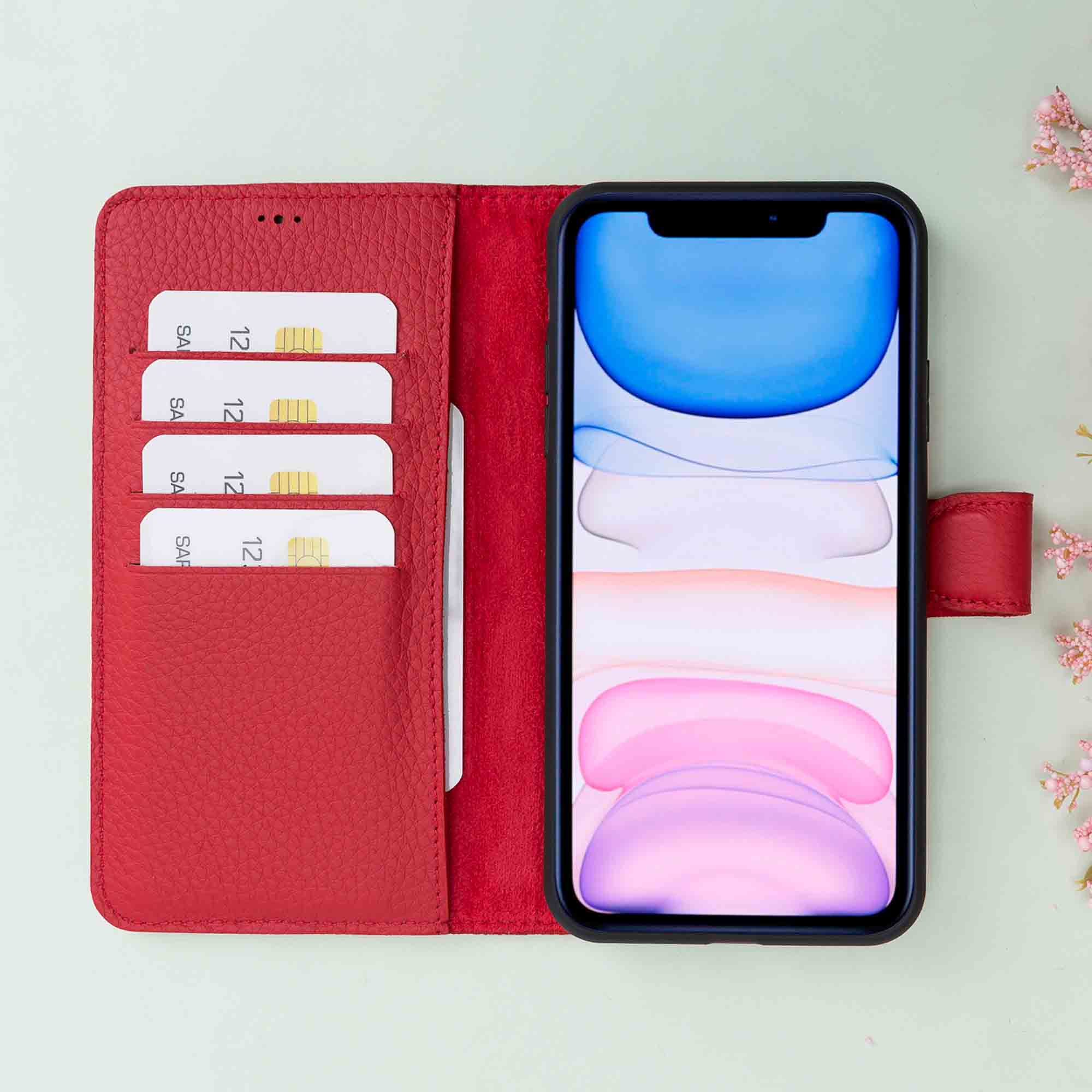 Magic Magnetic Detachable Leather Wallet Case for iPhone 11 (6.1") - RED - saracleather