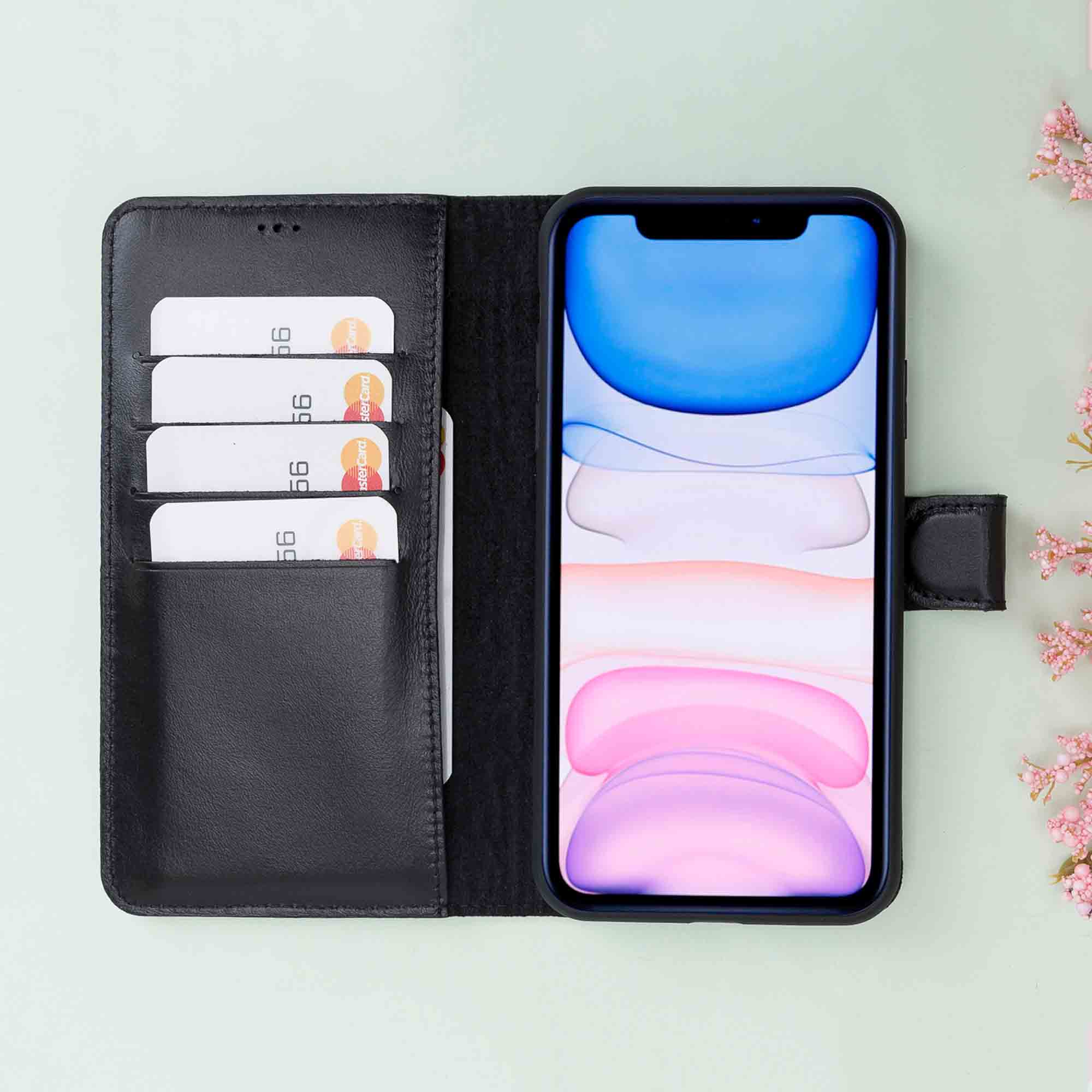 Magic Magnetic Detachable Leather Wallet Case for iPhone 11 Pro Max (6.5") - BLACK - saracleather