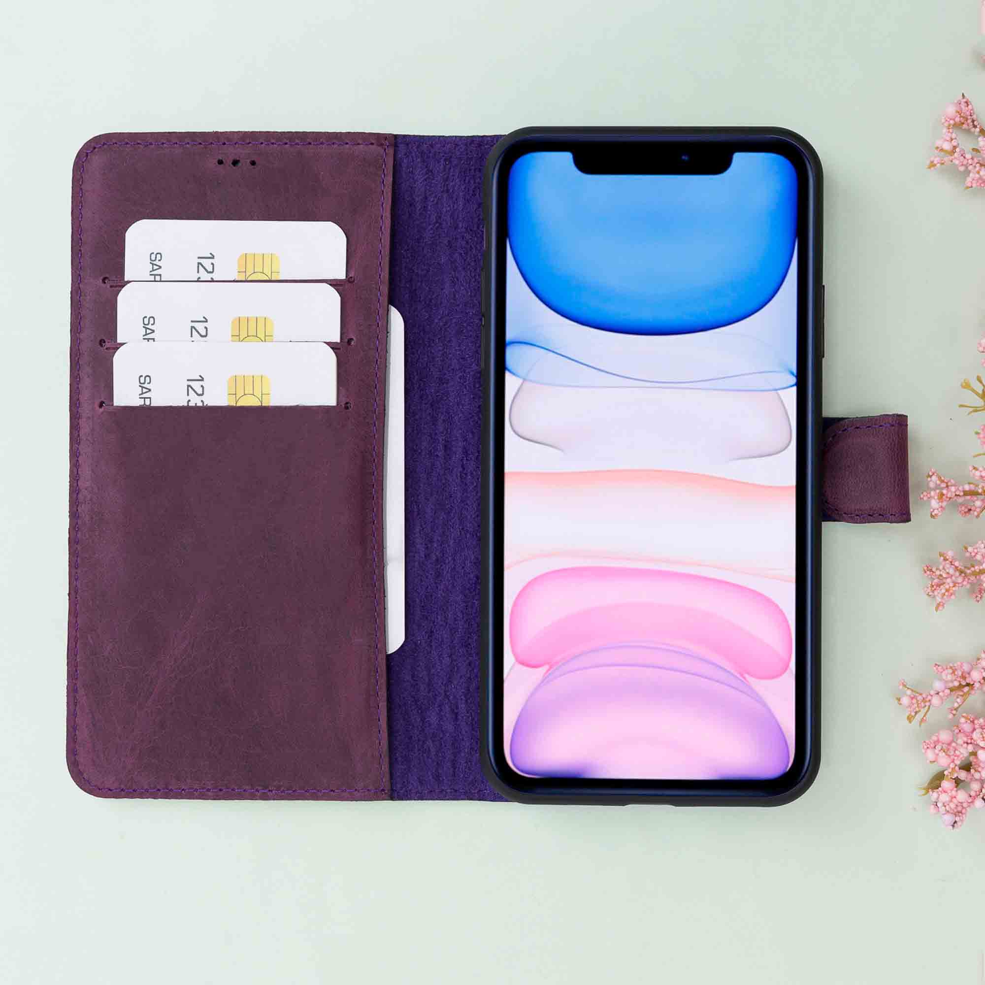 Magic Magnetic Detachable Leather Wallet Case for iPhone 11 Pro (5.8") - PURPLE - saracleather