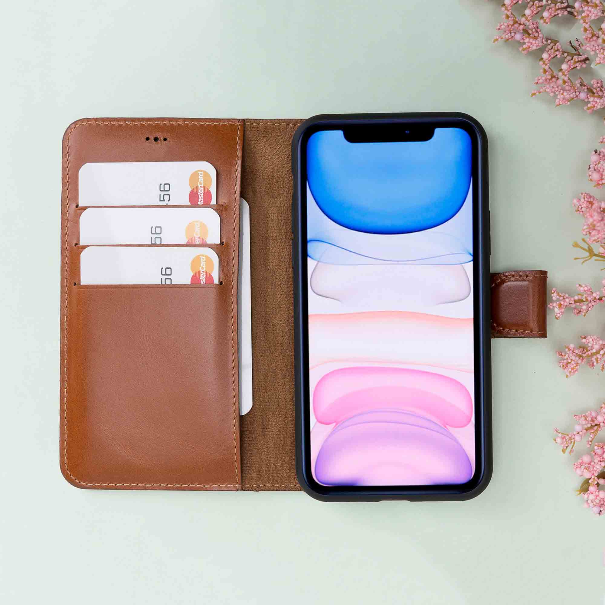 Magic Magnetic Detachable Leather Wallet Case for iPhone 11 Pro (5.8") - EFFECT BROWN - saracleather