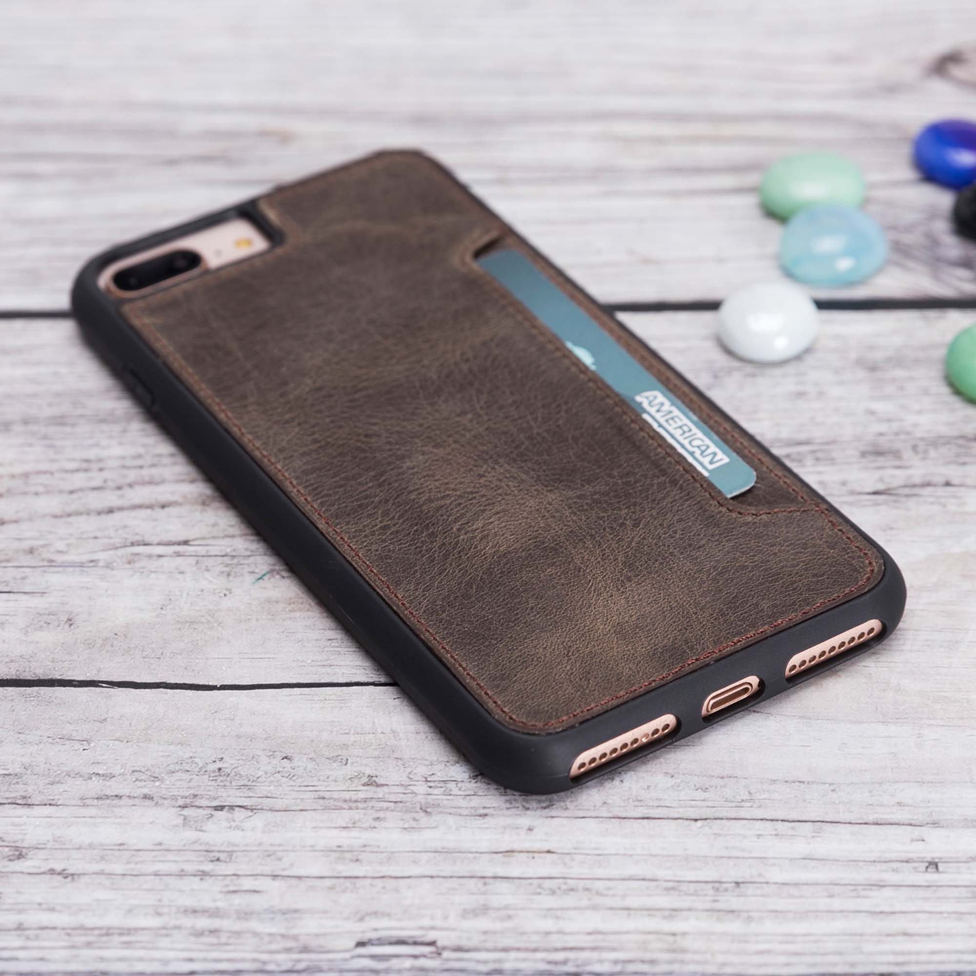 Flex Cover CC Leather Case for iPhone 8 Plus / 7 Plus - BROWN - saracleather