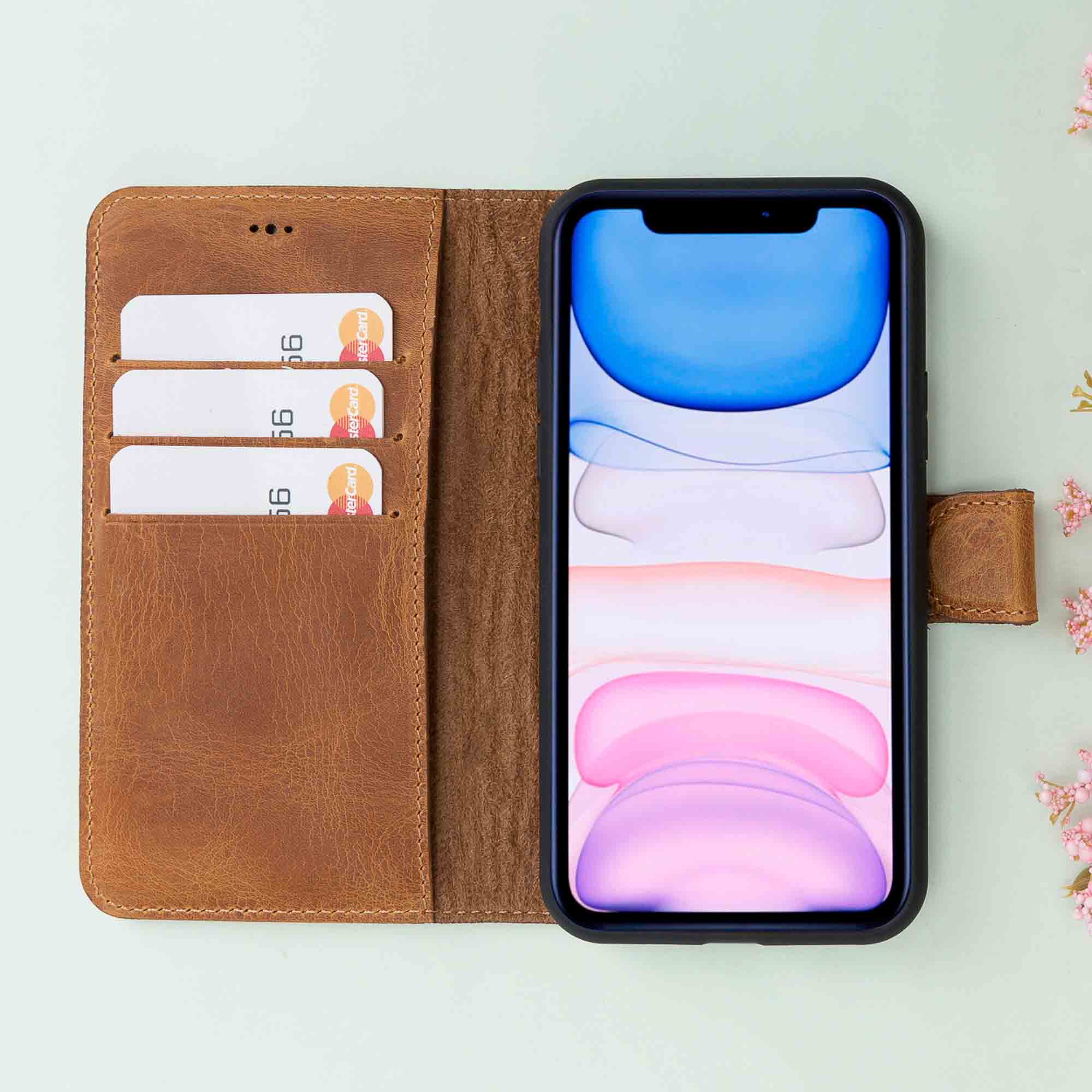 Magic Magnetic Detachable Leather Wallet Case for iPhone 11 Pro (5.8") - TAN - saracleather