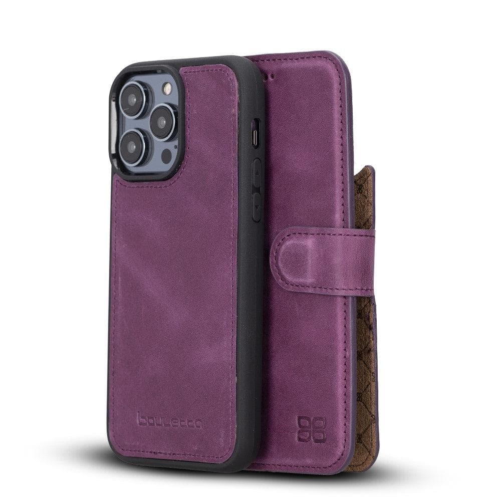 Magic iPhone 14 Series Detachable Darker Color Genuine Leather Wallet Case