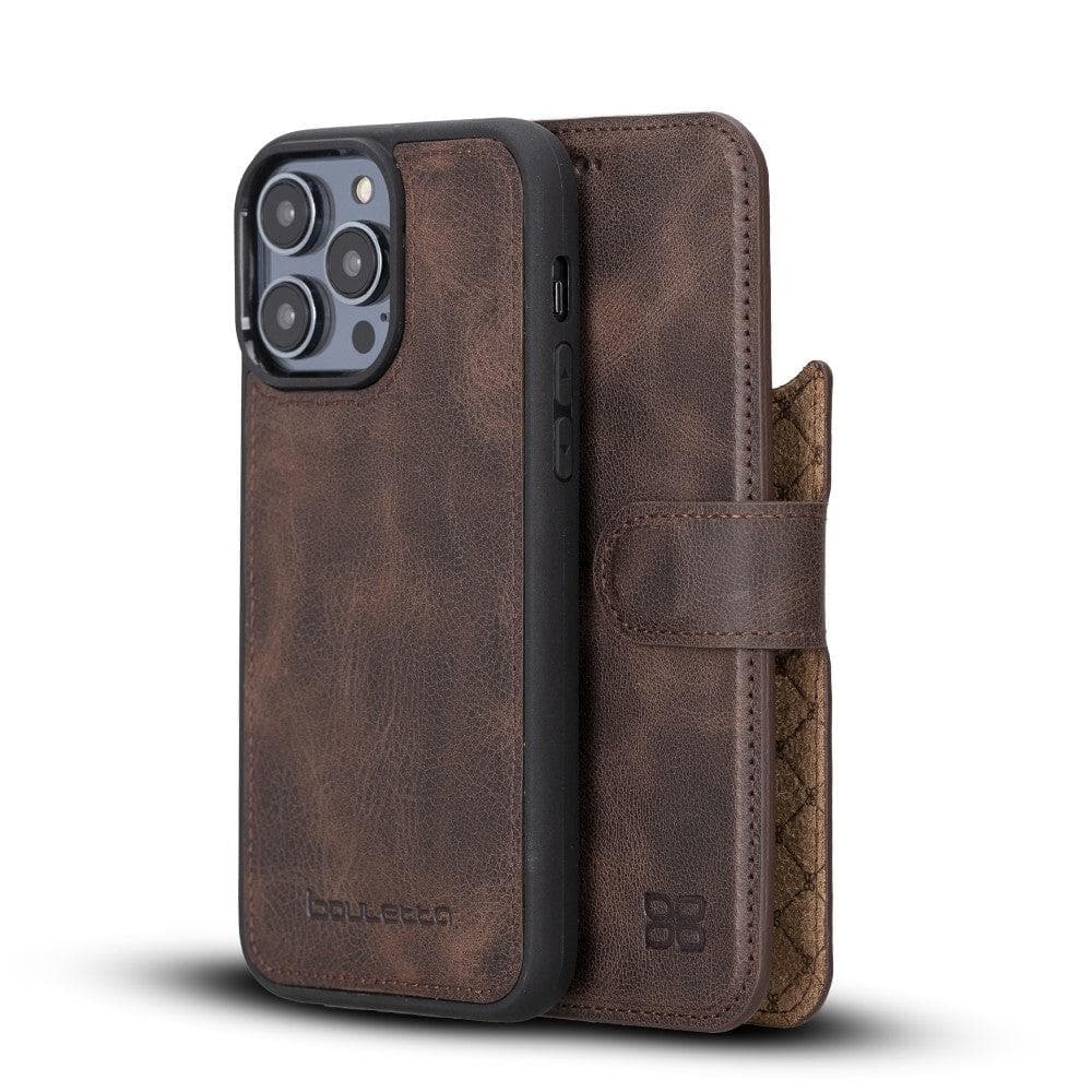 Magic iPhone 14 Series Detachable Darker Color Genuine Leather Wallet Case