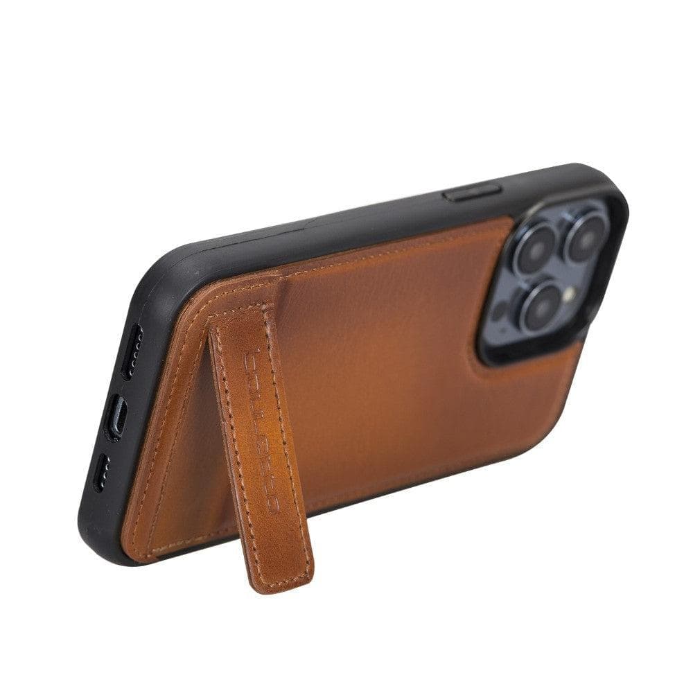 Flex Base iPhone 14 Series Genuine Leather Back Cover with Stand