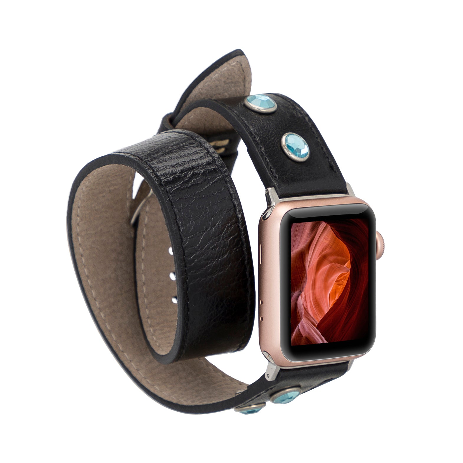 Solitaire Double Tour Strap: Full Grain Leather Band for Apple Watch / BLACK