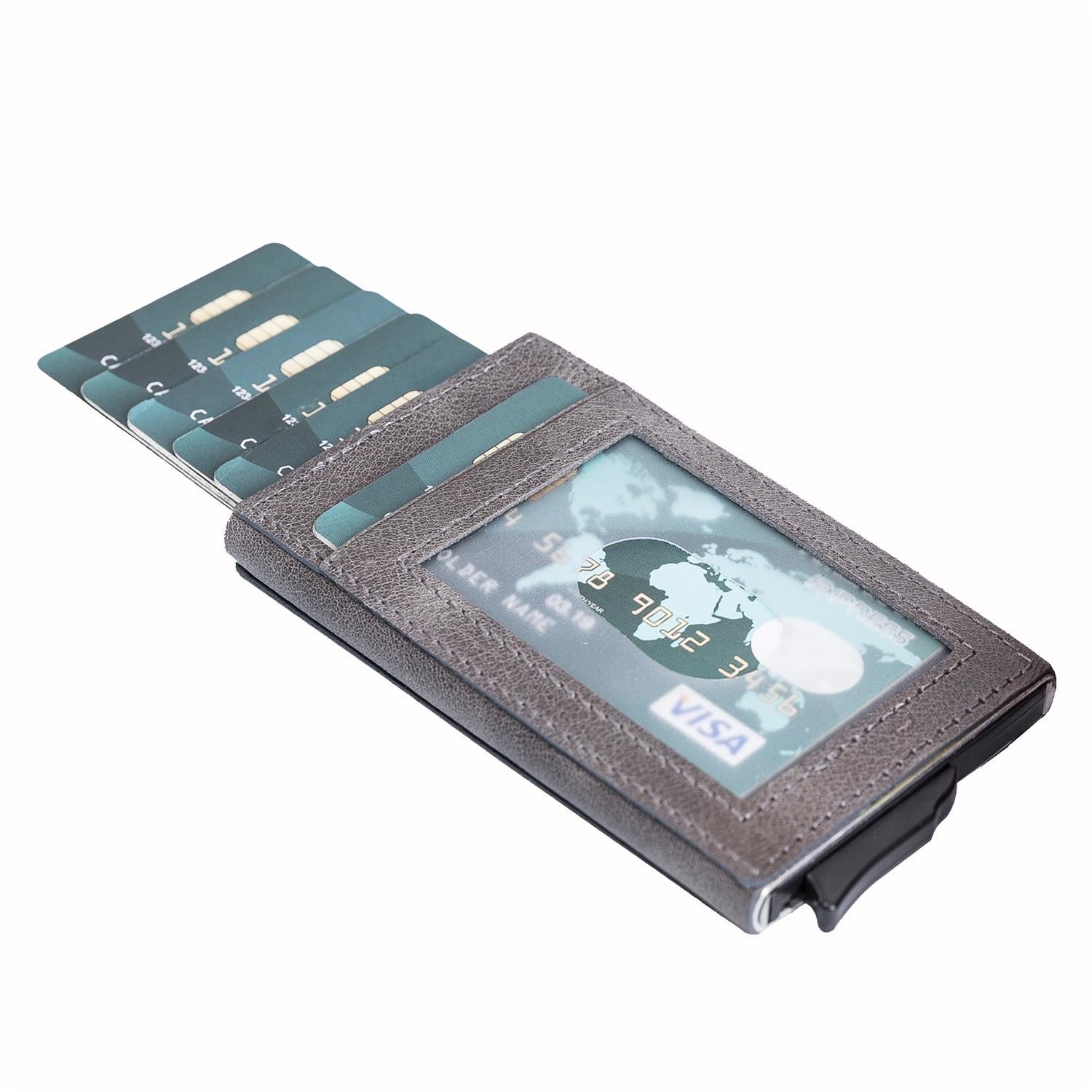 Fernando RFID Blocker Mechanism Pop Up Leather Business / Credit Card Holder - GRAY - saracleather