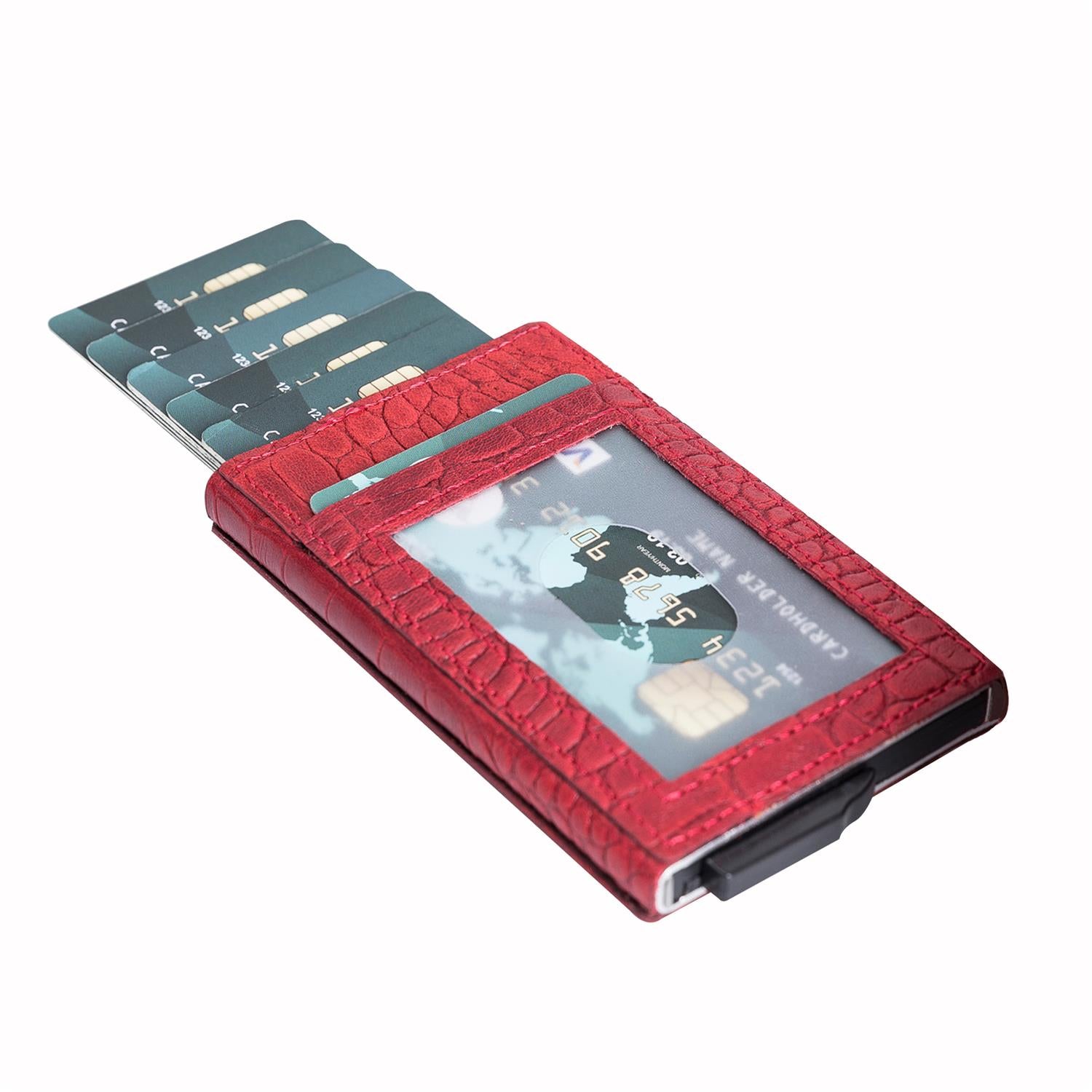 Fernando RFID Blocker Mechanism Pop Up Leather Business / Credit Card Holder - RED - saracleather