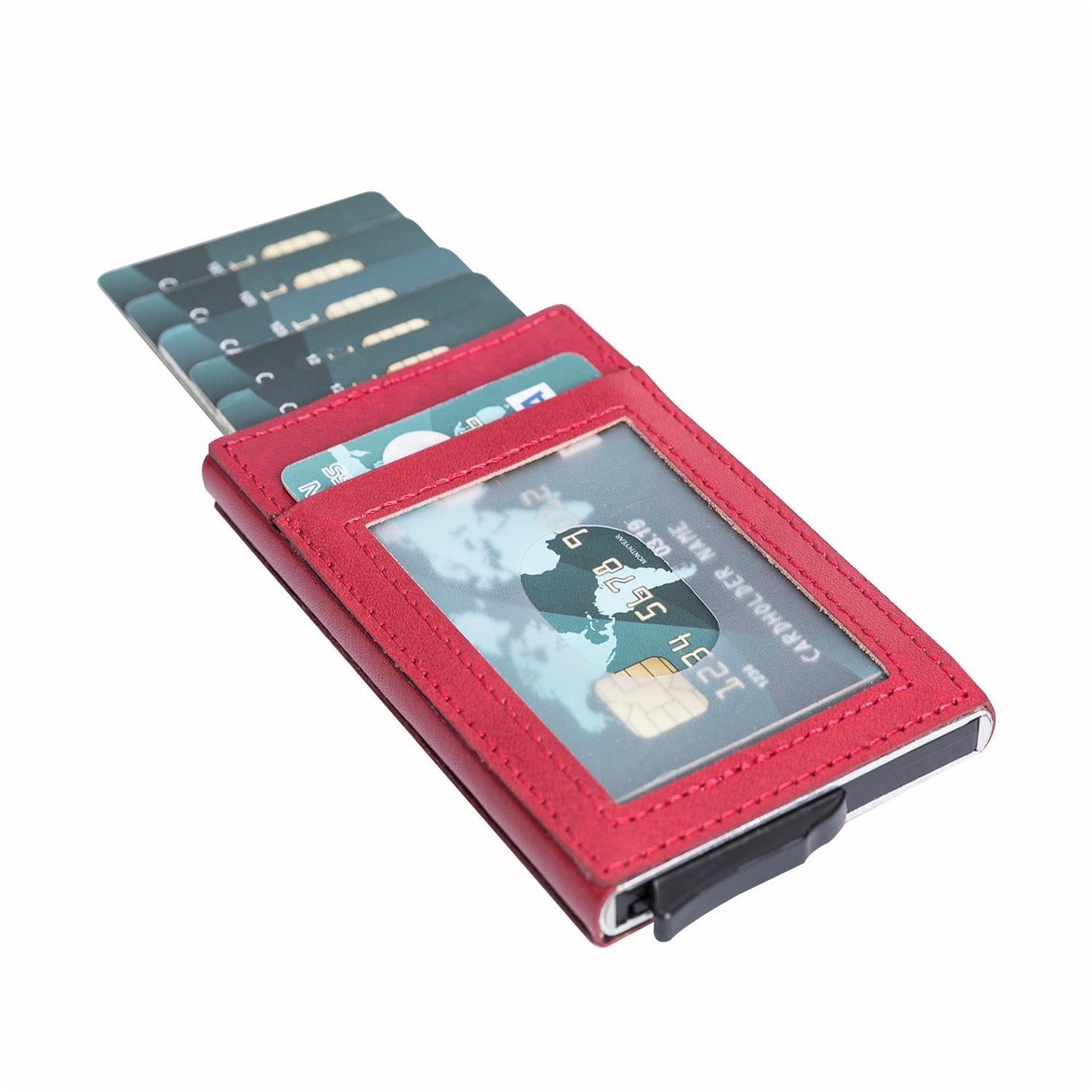 Fernando RFID Blocker Mechanism Pop Up Leather Business / Credit Card Holder - RED - saracleather