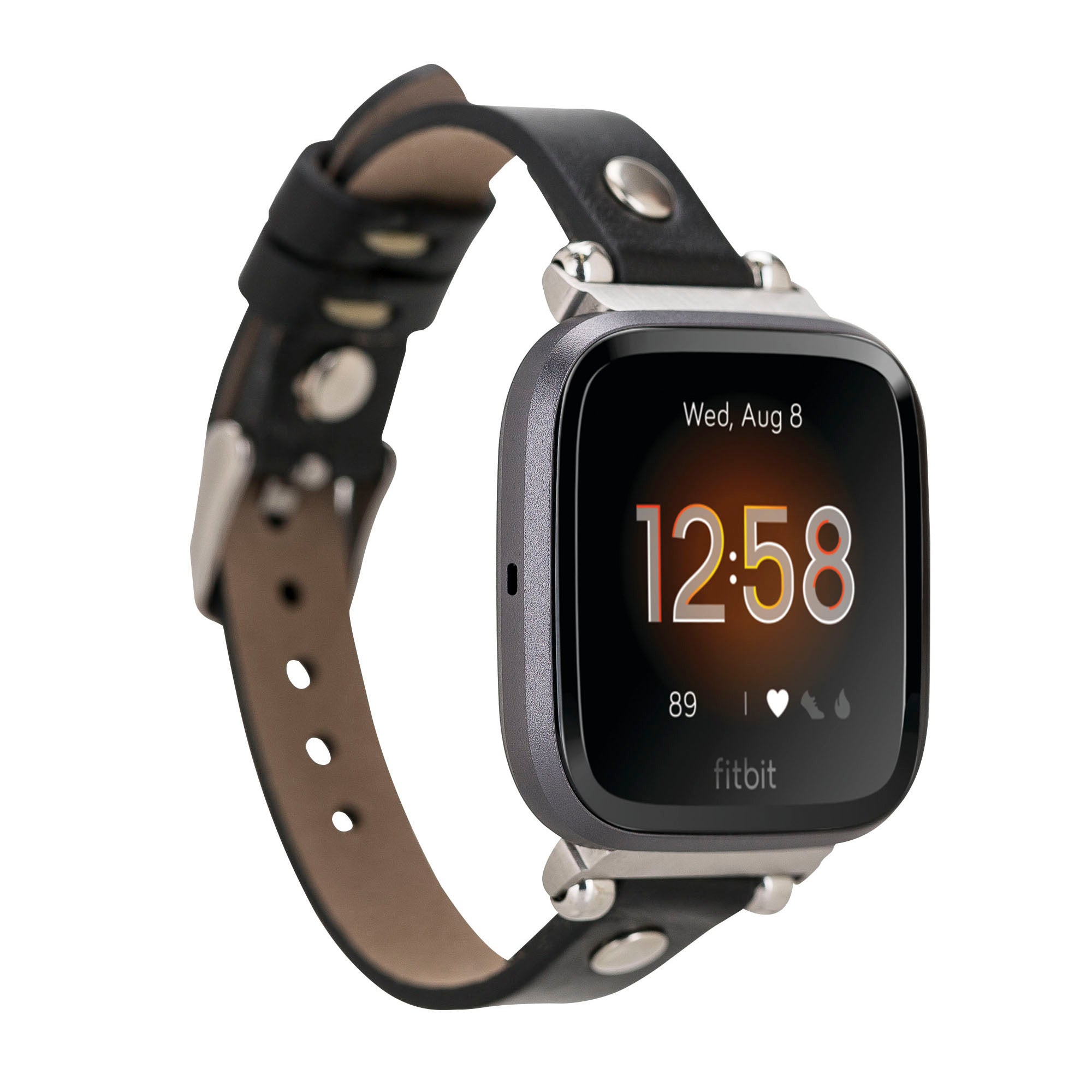 Ferro Strap - Full Grain Leather Band for Fitbit Versa 3 / Fitbit Sense / Fitbit Versa 2 / Fitbit Versa 1 / Fitbit Versa Lite - BLACK - saracleather