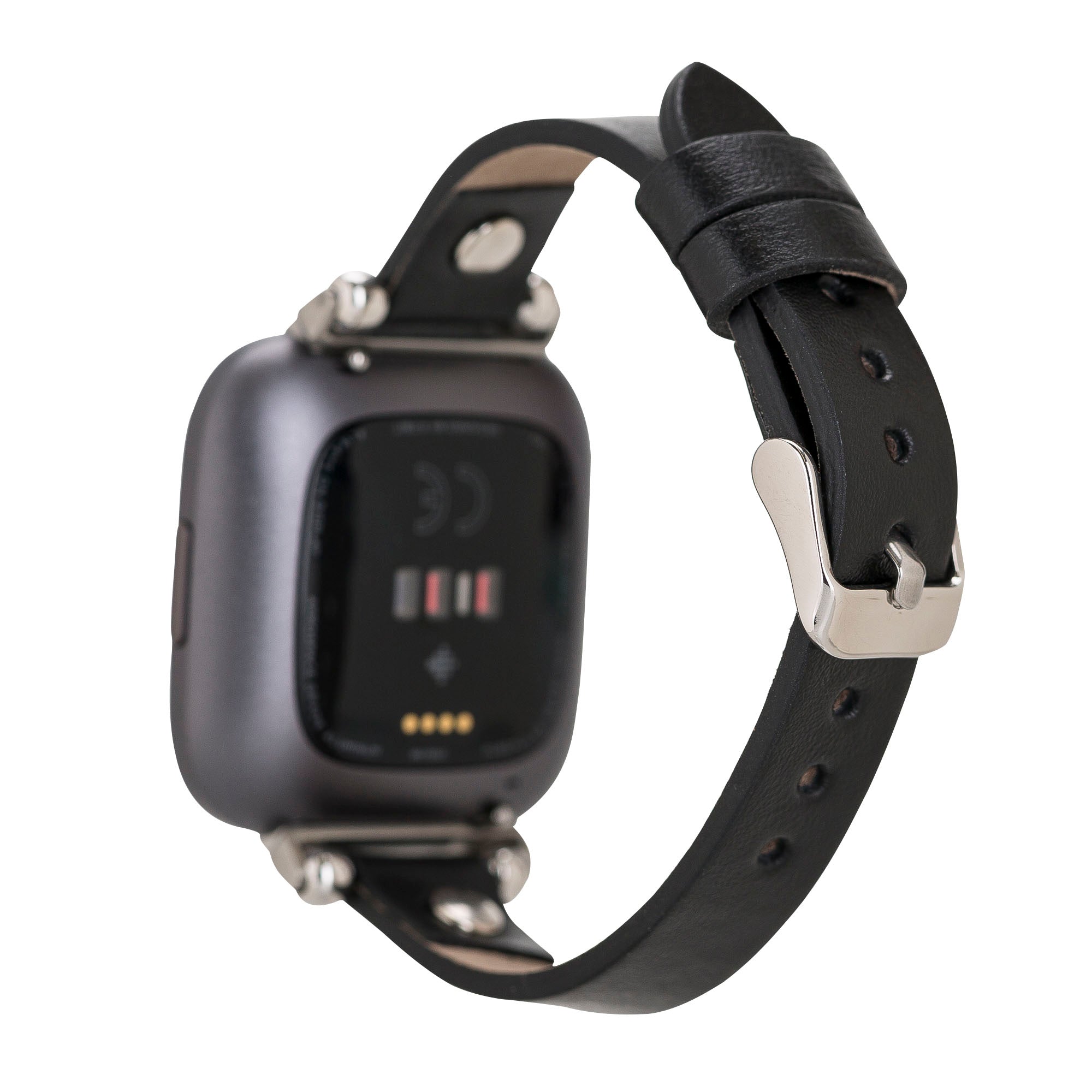 Ferro Strap - Full Grain Leather Band for Fitbit Versa 3 / Fitbit Sense / Fitbit Versa 2 / Fitbit Versa 1 / Fitbit Versa Lite - BLACK - saracleather