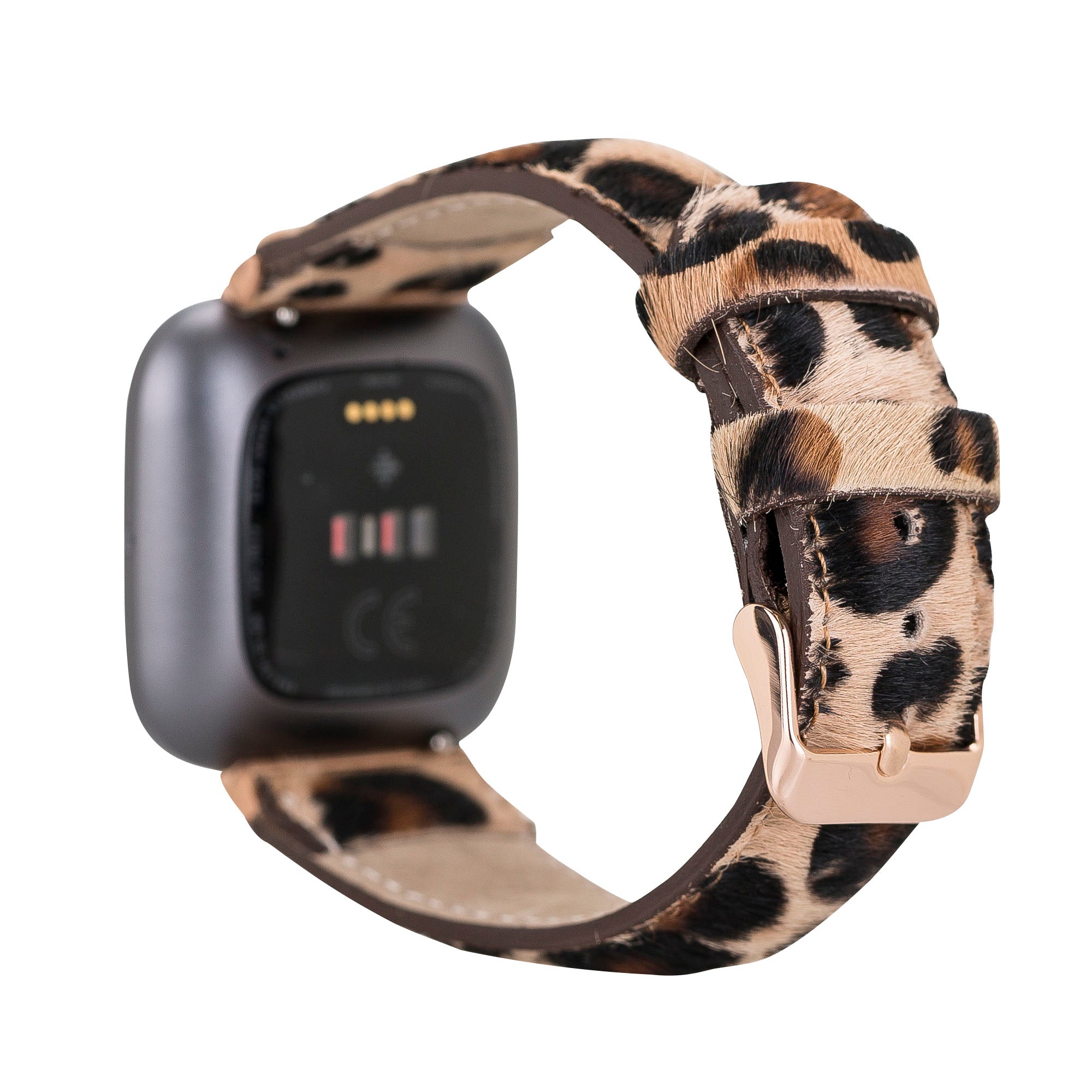 Full Grain Leather Band for Fitbit Versa 3 / Fitbit Sense / Fitbit Versa 2 / Fitbit Versa 1 / Fitbit Versa Lite - FURRY LEOPARD PATTERNED - saracleather