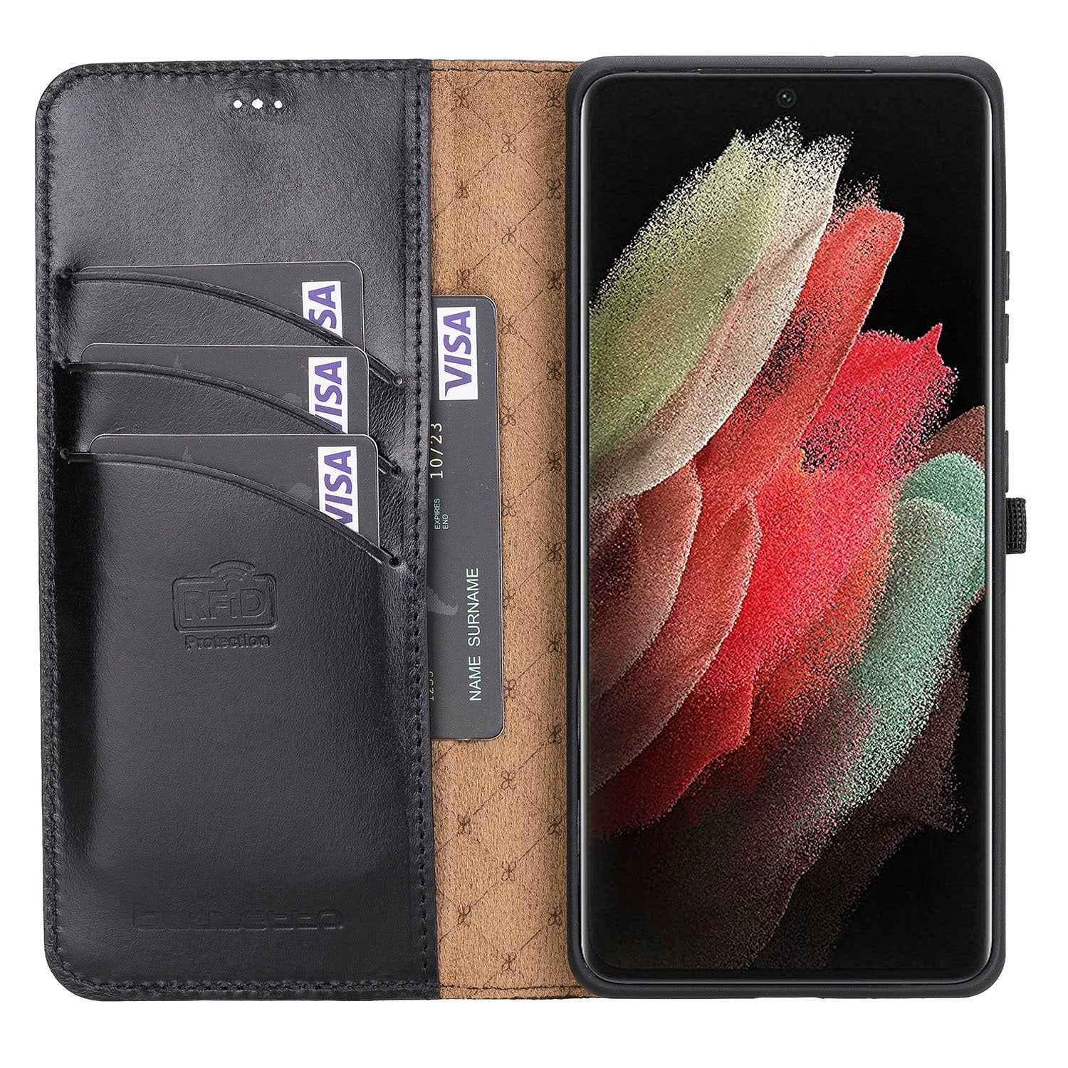 Magic Magnetic Detachable Leather Wallet Case with RFID for Samsung Galaxy S21 Ultra 5G (6.8") - BLACK - saracleather