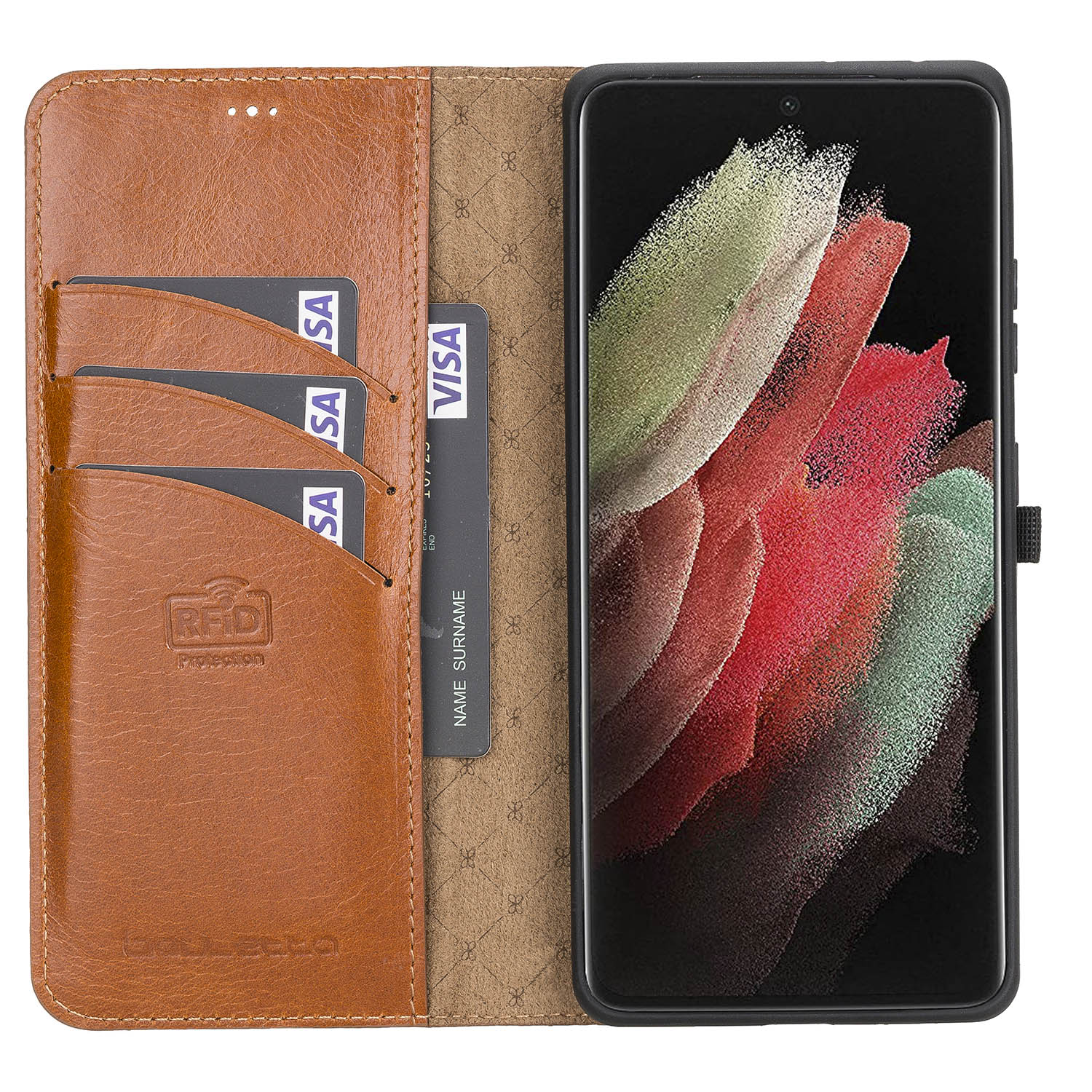 Magic Magnetic Detachable Leather Wallet Case with RFID for Samsung Galaxy S21 Ultra 5G (6.8") - EFFECT BROWN - saracleather