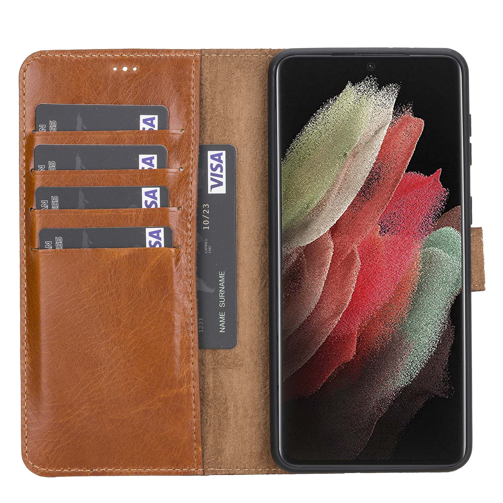 Magic Magnetic Detachable Leather Wallet Case for Samsung Galaxy S21 5G (6.2") - EFFECT BROWN - saracleather