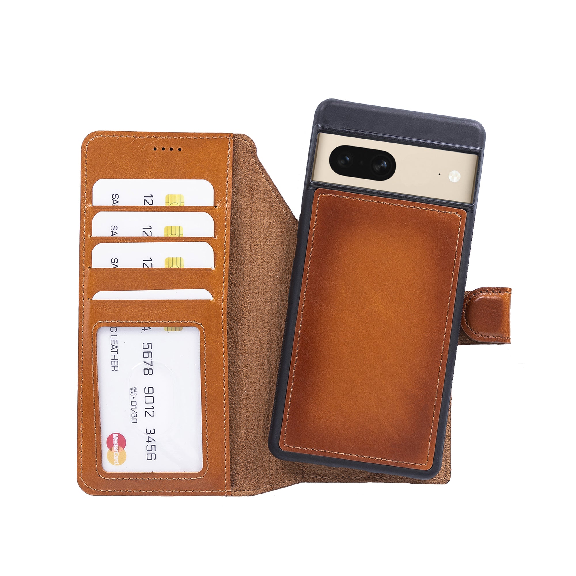 Magic Magnetic Detachable Leather RFID Blocker Wallet Case for Google Pixel 7 (6.3") - TAN