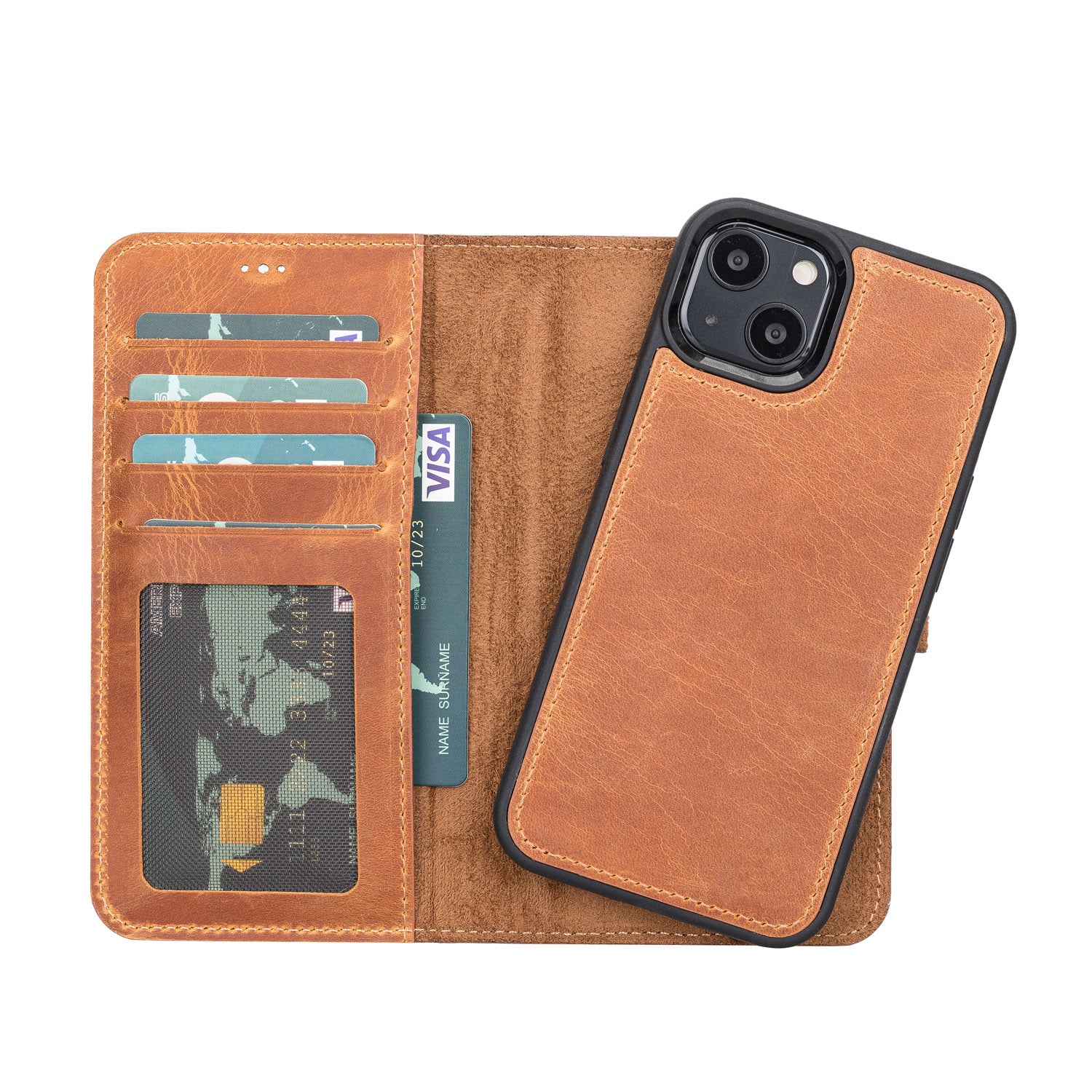 Magic Magnetic Detachable Leather Wallet Case with RFID for iPhone 13 (6.1") - TAN