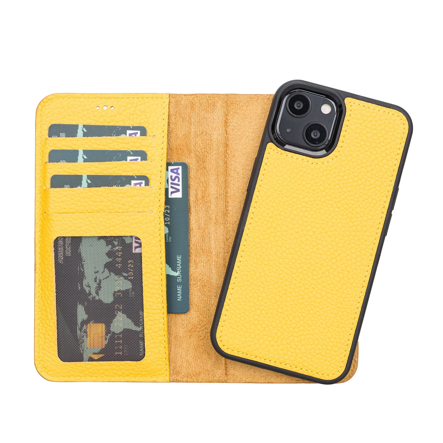 Magic Magnetic Detachable Leather Wallet Case with RFID for iPhone 13 (6.1") - YELLOW